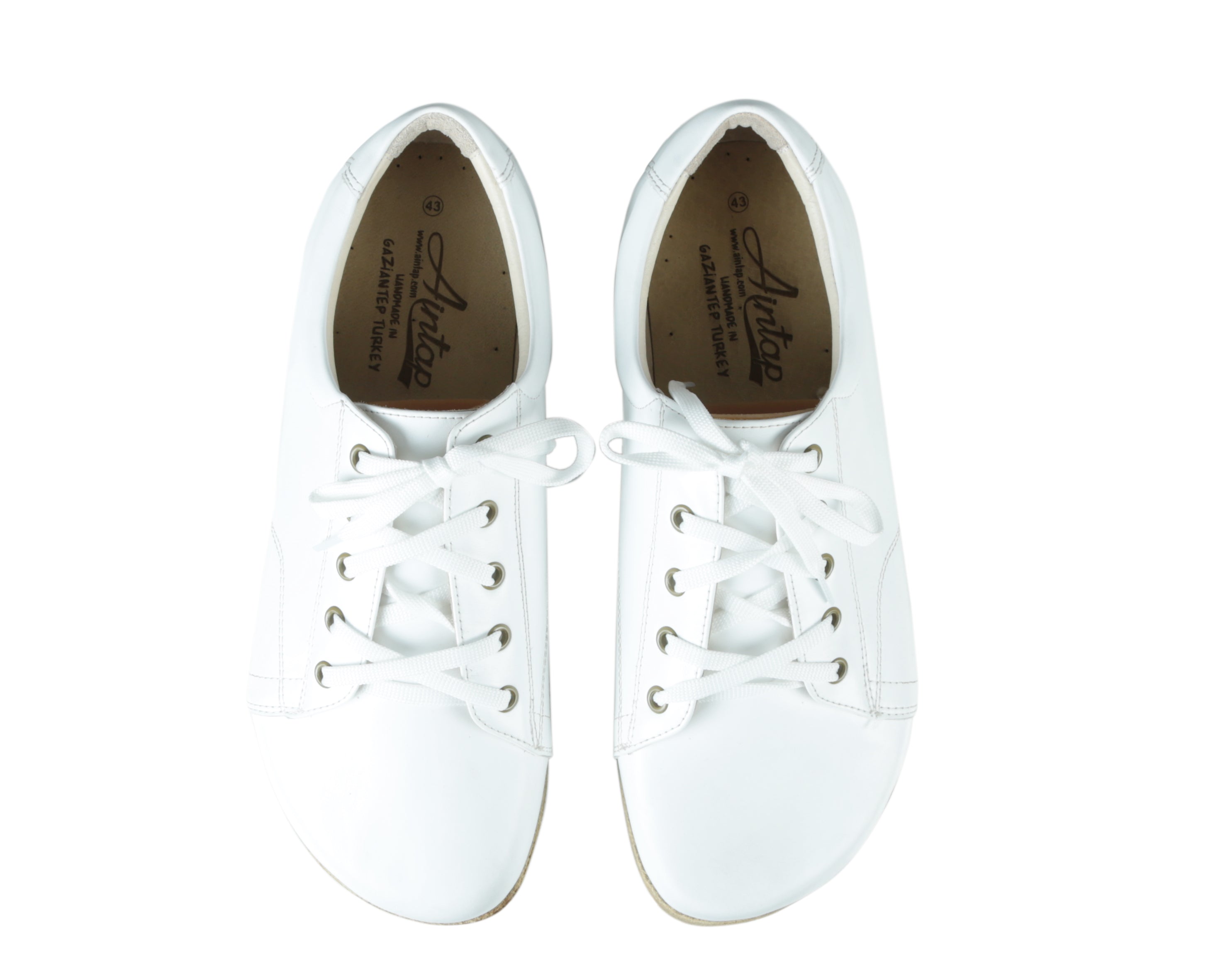 White Sneaker Wide Barefoot Smooth Leather Handmade Shoes