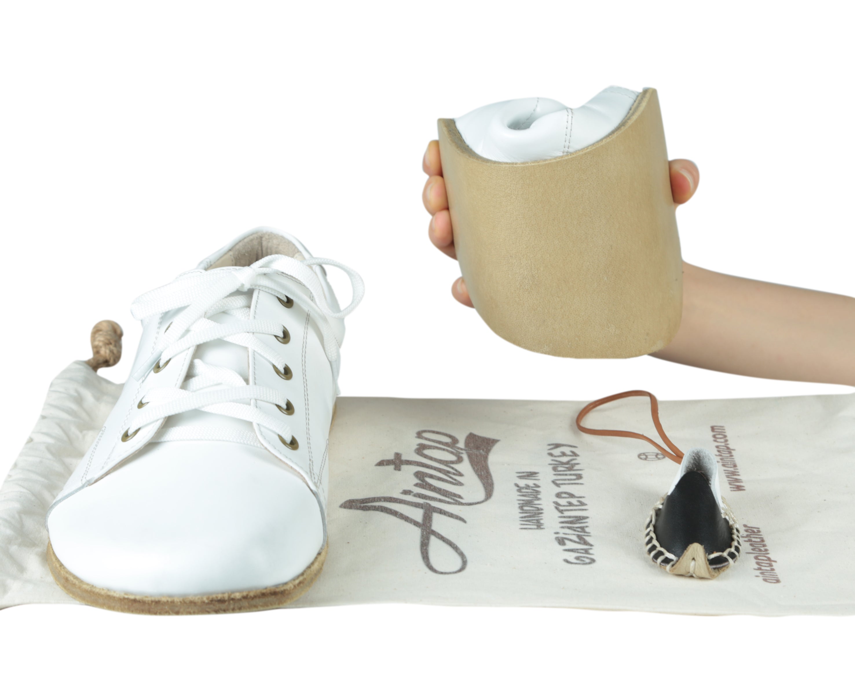 White Sneaker Wide Barefoot Smooth Leather Handmade Shoes