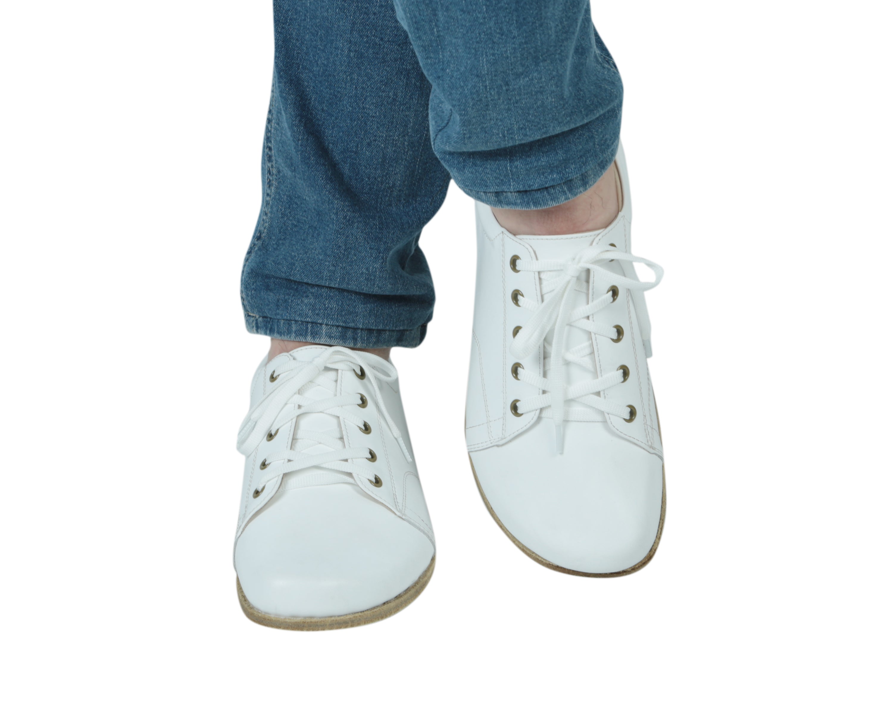 White Sneaker Wide Barefoot Smooth Leather Handmade Shoes