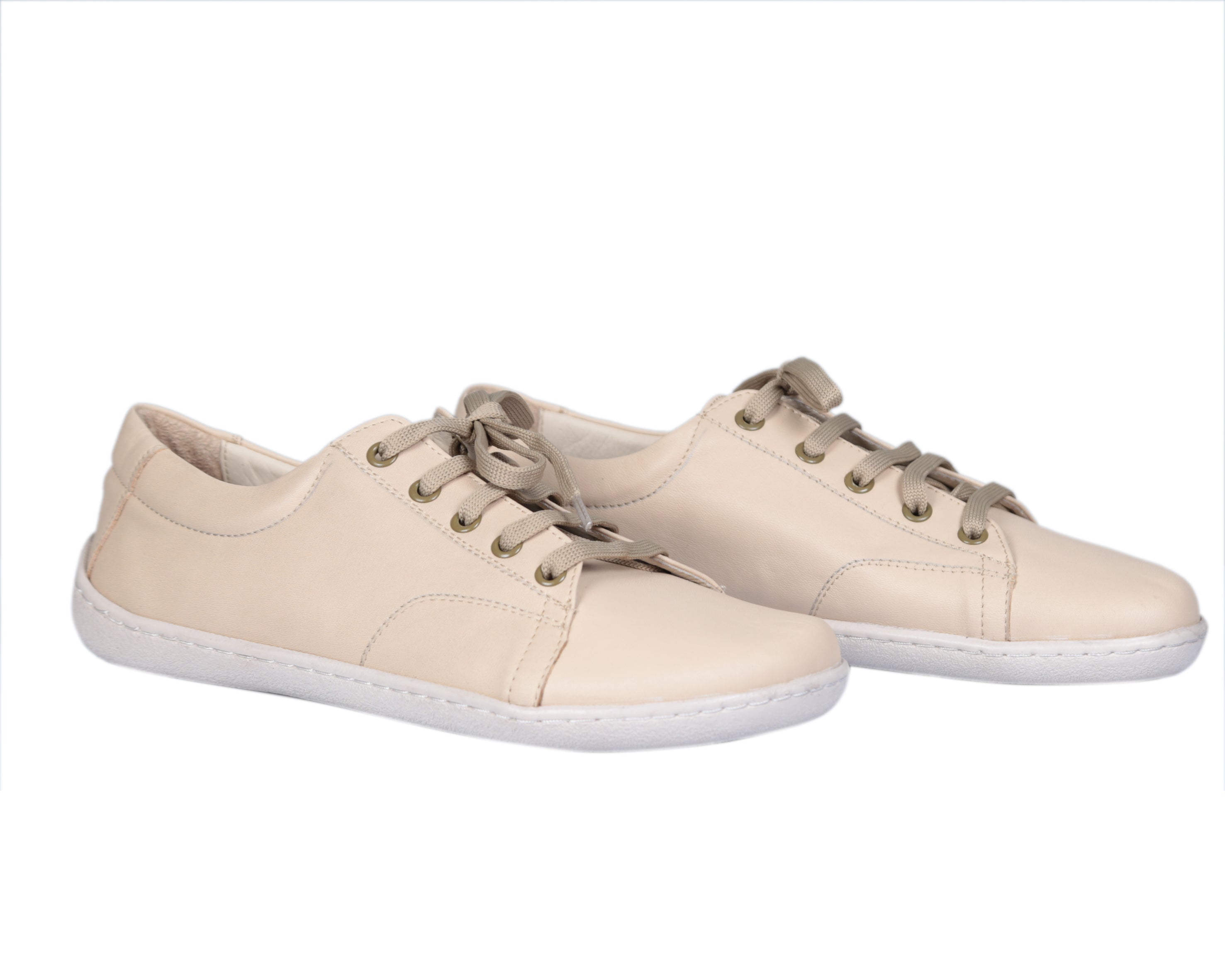 Cream SNEAKER Wide Barefoot Shoes Smooth Leather Handmade 6mm Rubber Outsole 