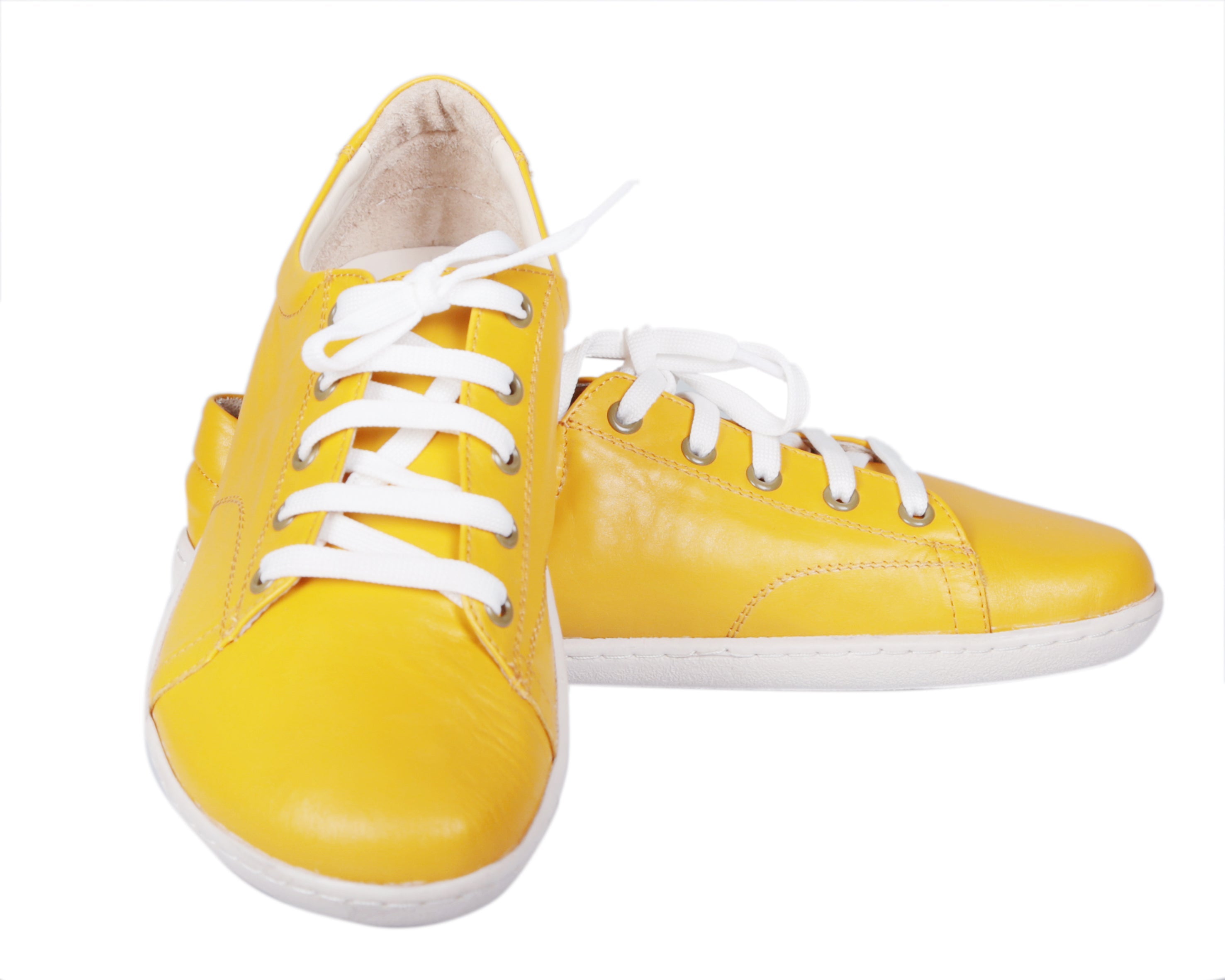 Yellow SNEAKER Wide Barefoot Shoes Smooth Leather Handmade 6mm Rubber Outsole 
