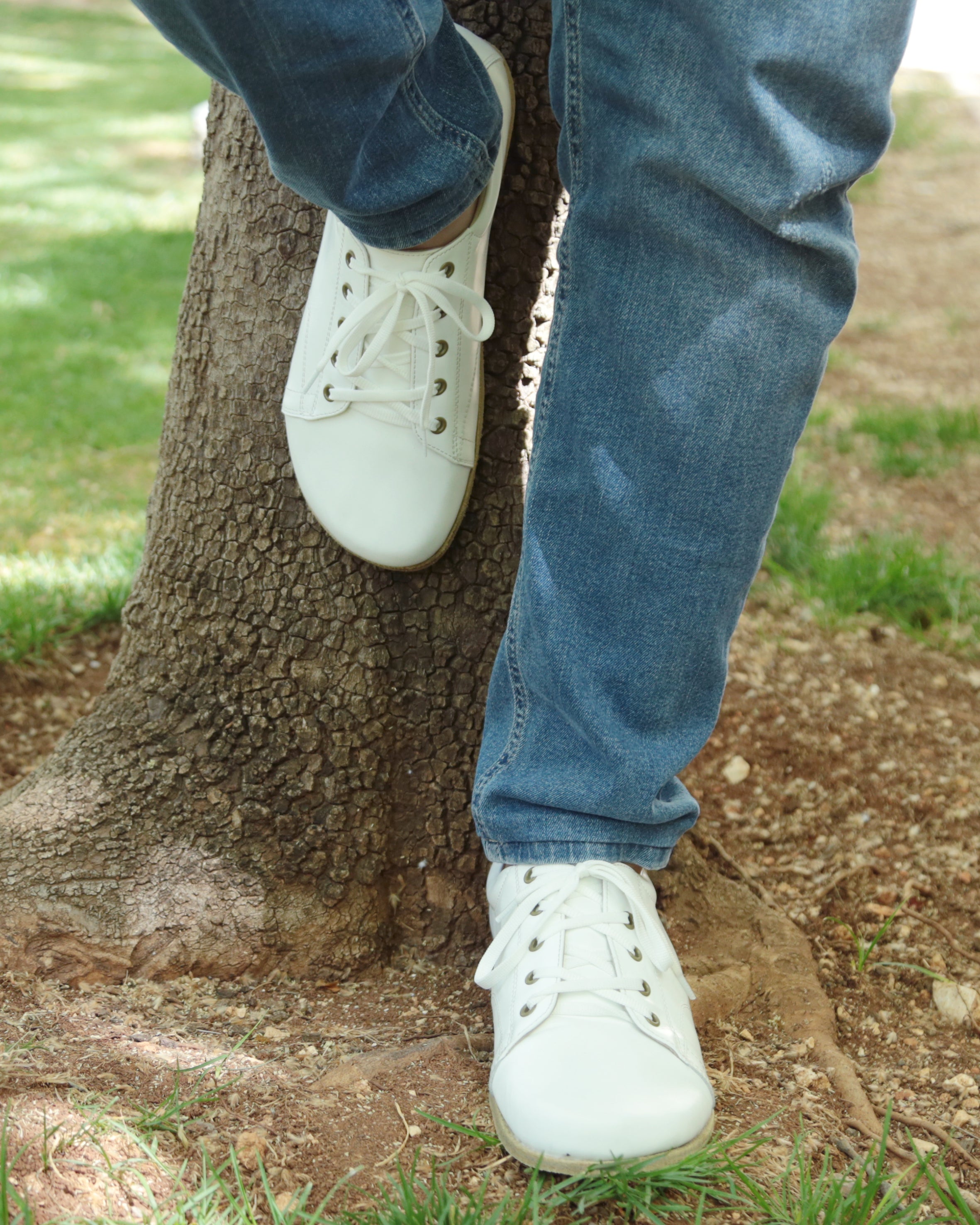 White Sneaker Wide Barefoot Smooth Leather Handmade Shoes