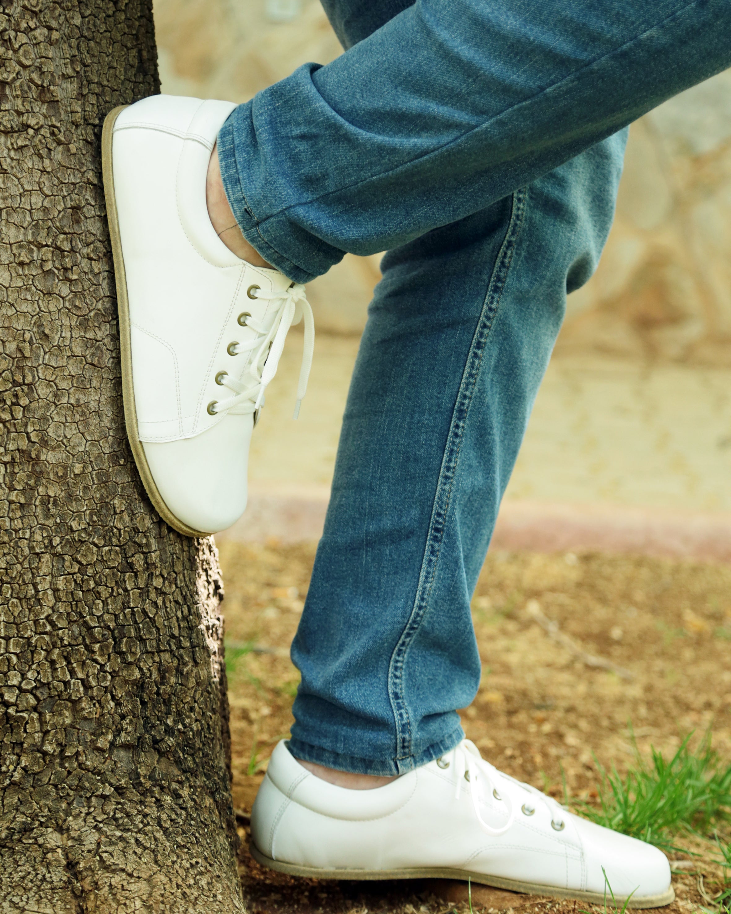 White Sneaker Wide Barefoot Smooth Leather Handmade Shoes