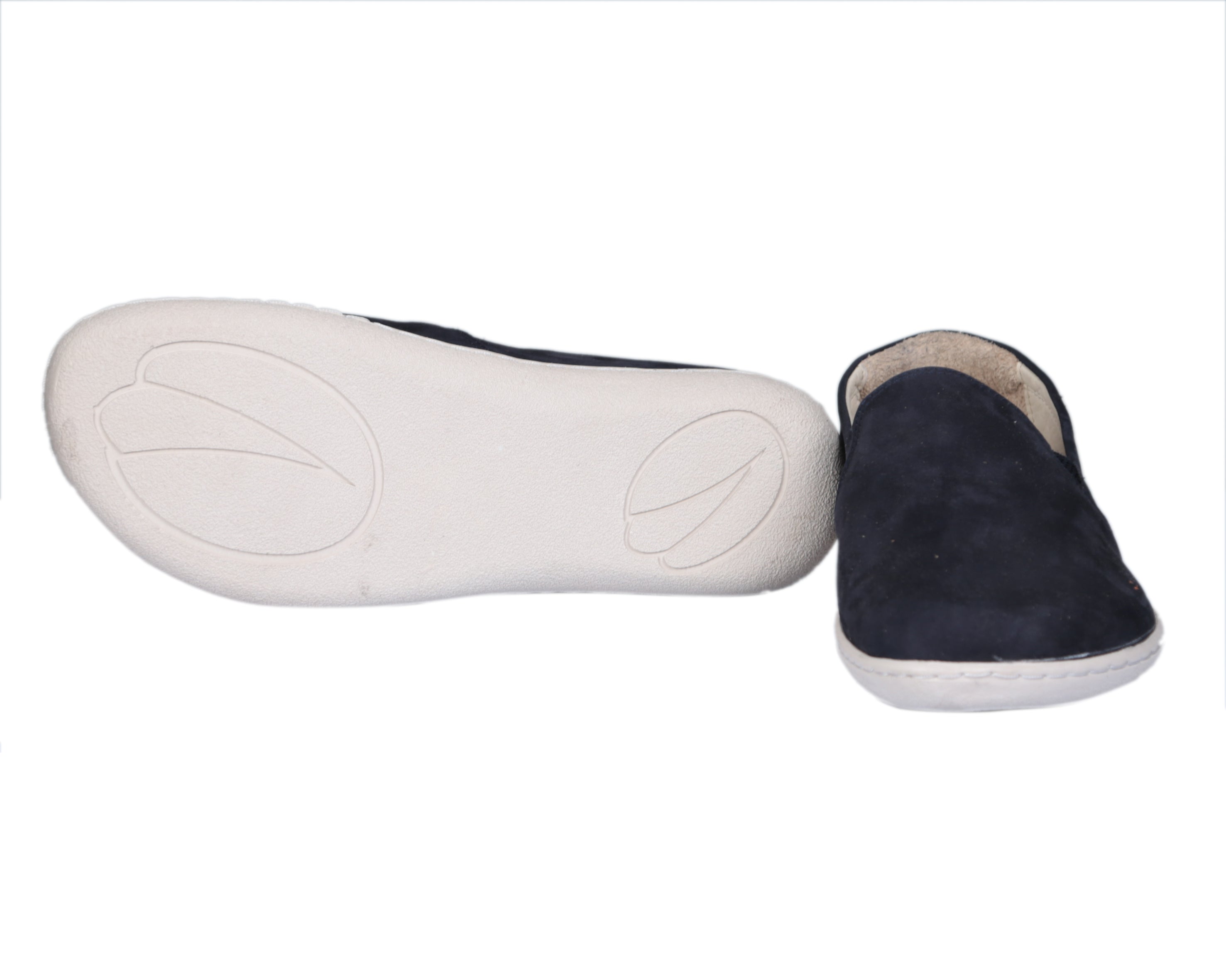 Navy Blue Slip-On Wide Barefoot Shoes Nubuck Leather Handmade 6mm Rubber Outsole 