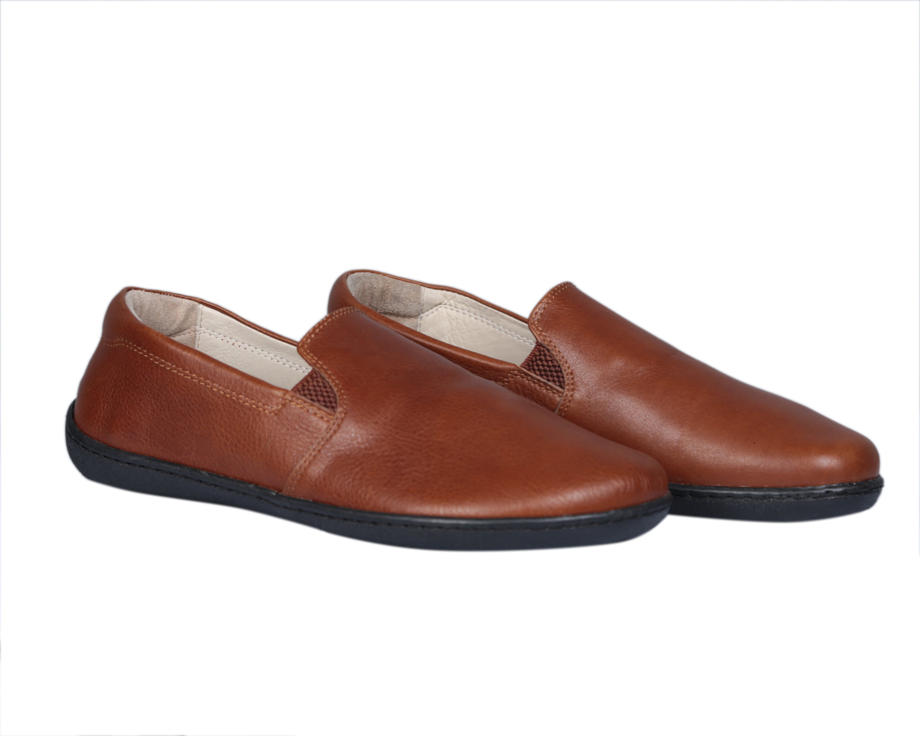 Brown Slip-On Wide Barefoot Shoes Smooth Leather Handmade 6mm Rubber Outsole 