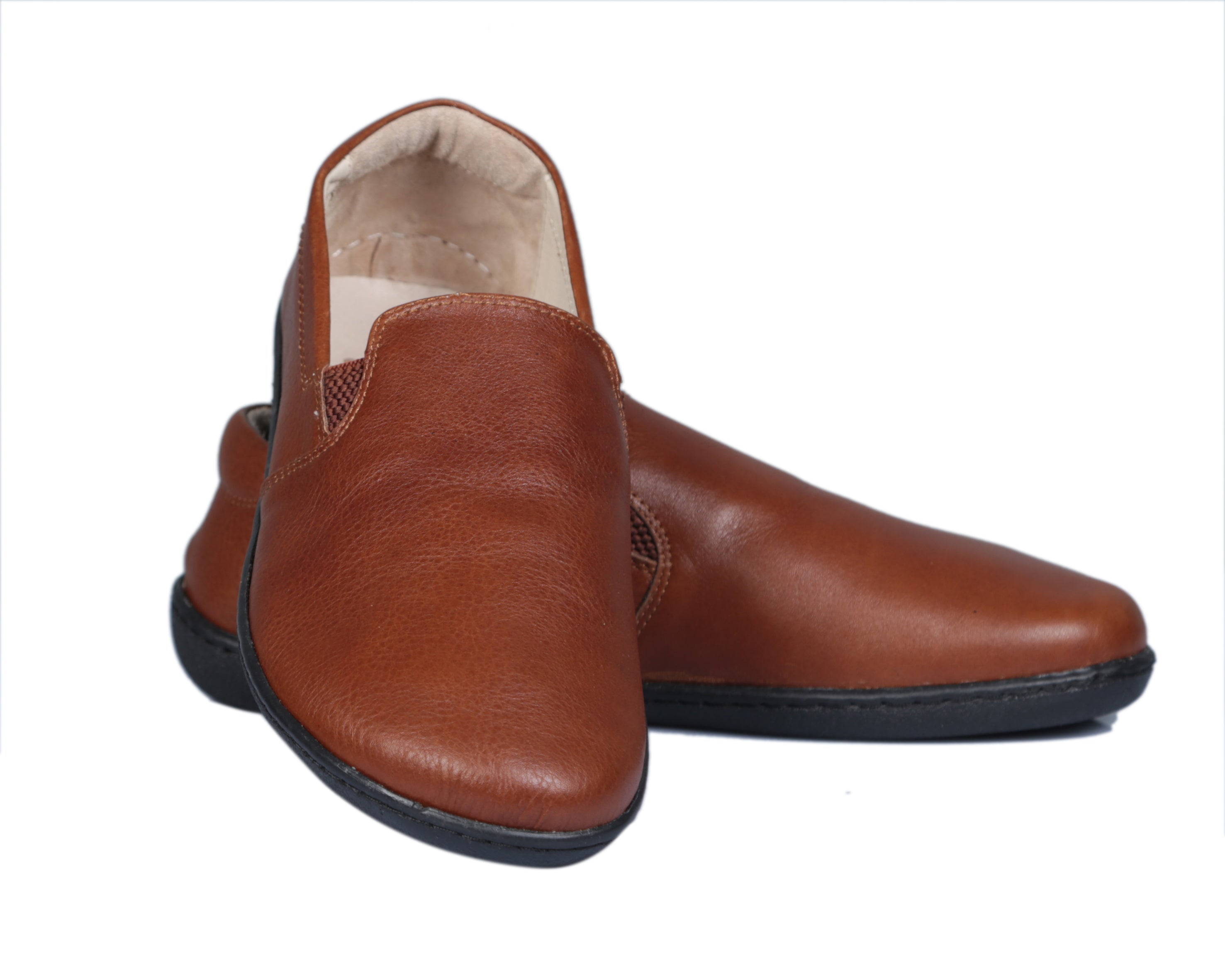 Brown Slip-On Wide Barefoot Shoes Smooth Leather Handmade 6mm Rubber Outsole 
