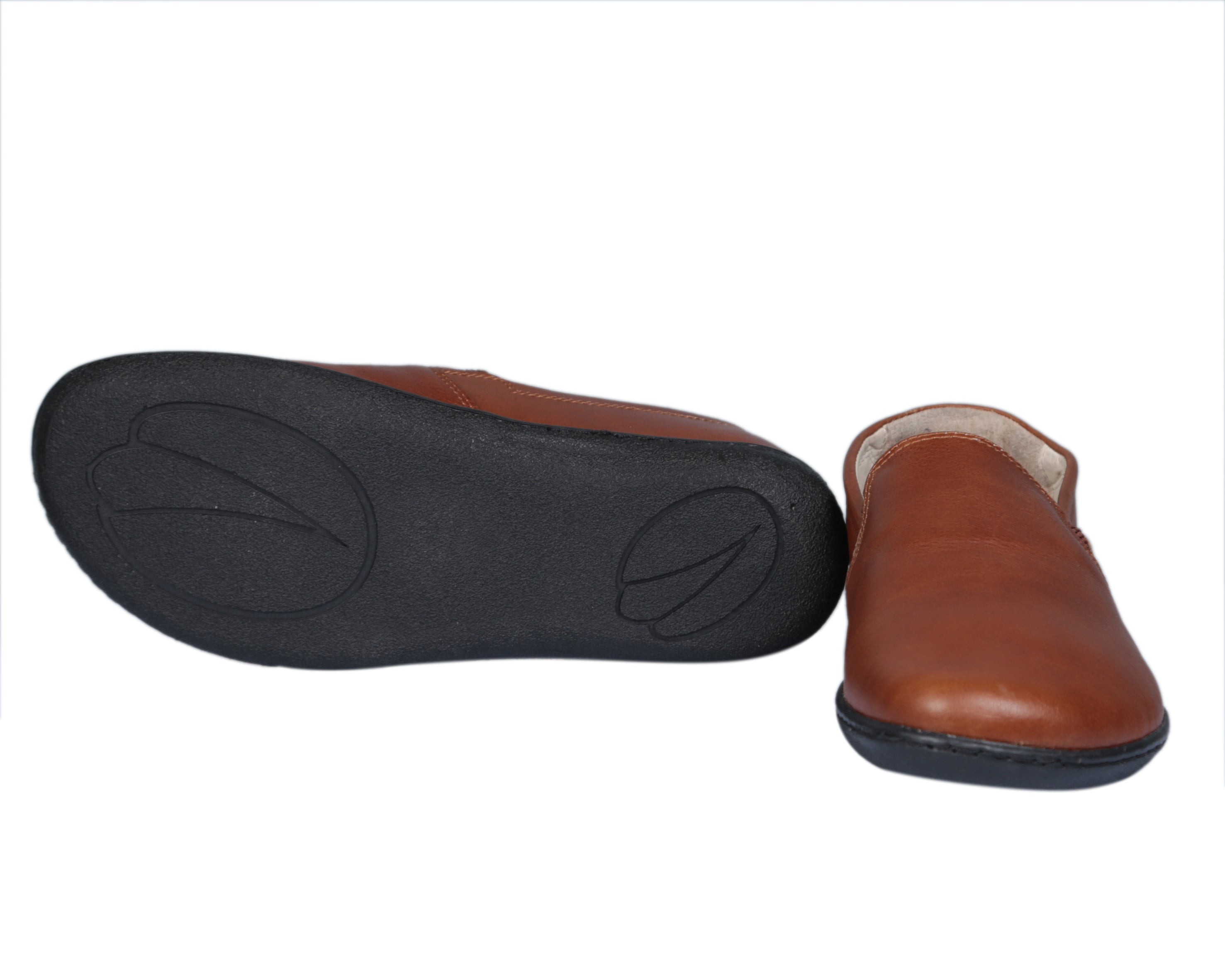 Brown Slip-On Wide Barefoot Shoes Smooth Leather Handmade 6mm Rubber Outsole 