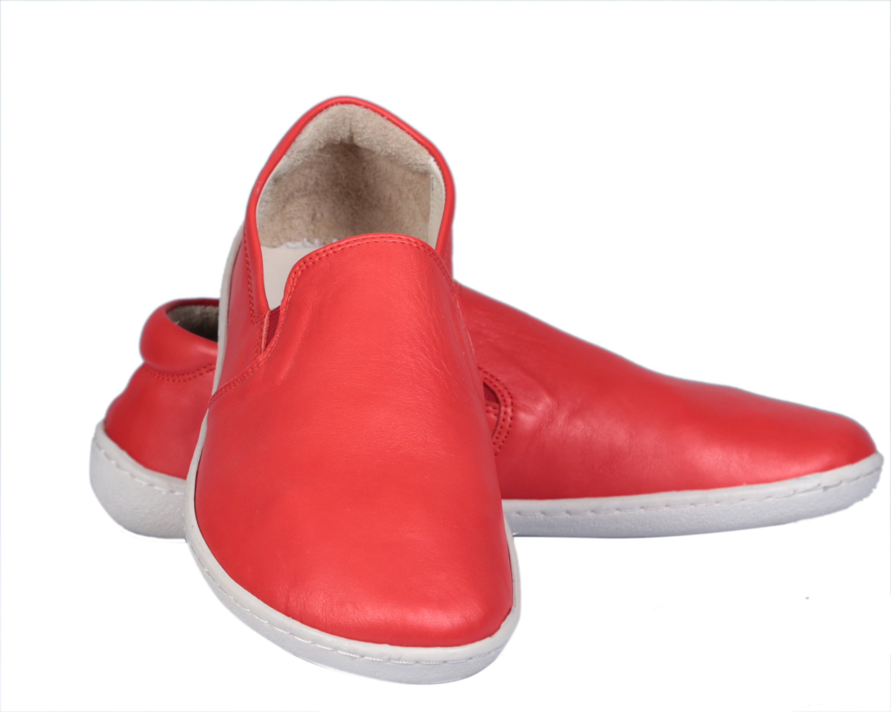 Red Slip-On Wide Barefoot Shoes Smooth Leather Handmade 6mm Rubber Outsole 
