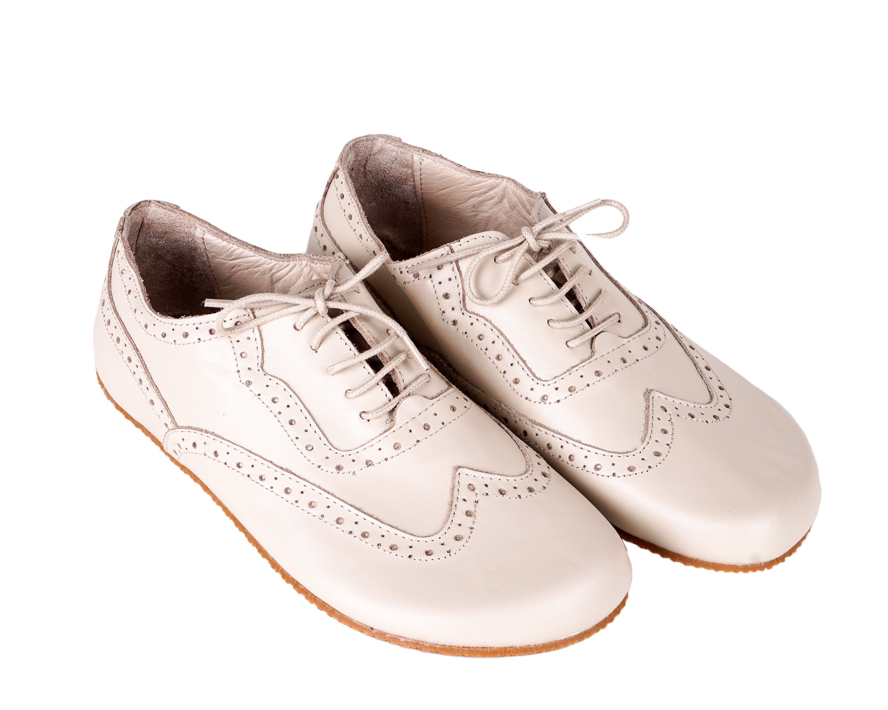 Cream Moccasins Wide Barefoot Shoes Smooth Leather Handmade 6mm Rubber Outsole 