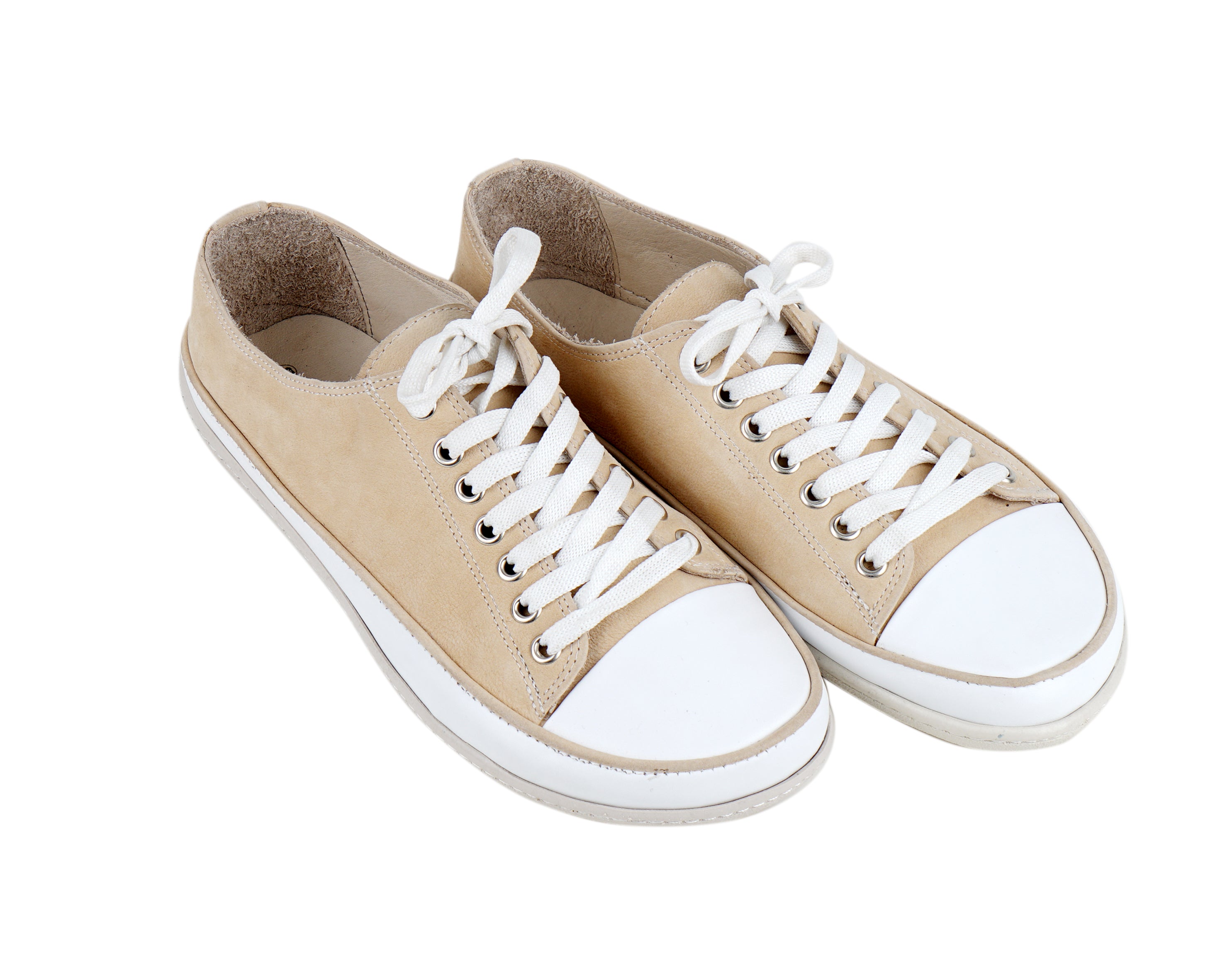 Cream Converse Style Wide Barefoot Shoes Nubuck Leather Handmade Rubber Outsole