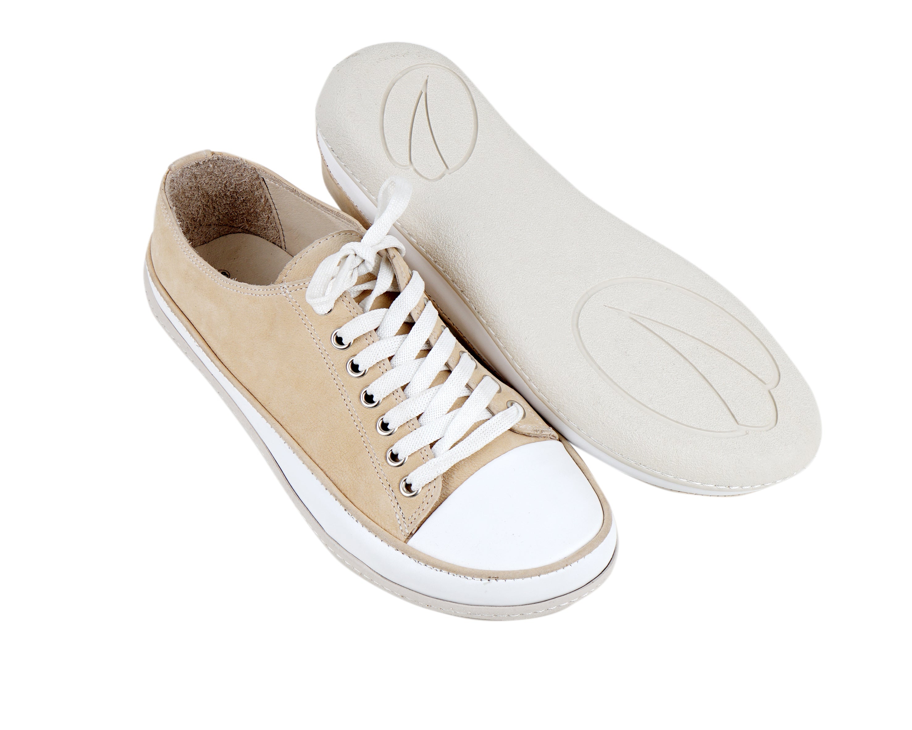 Cream Converse Style Wide Barefoot Shoes Nubuck Leather Handmade Rubber Outsole 