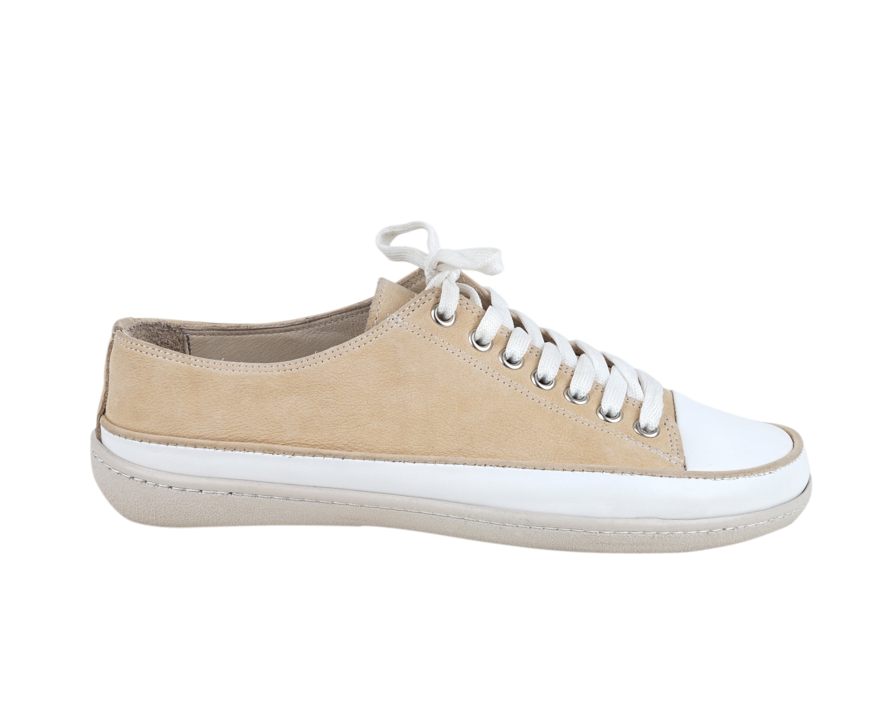 Cream Converse Style Wide Barefoot Shoes Nubuck Leather Handmade Rubber Outsole 