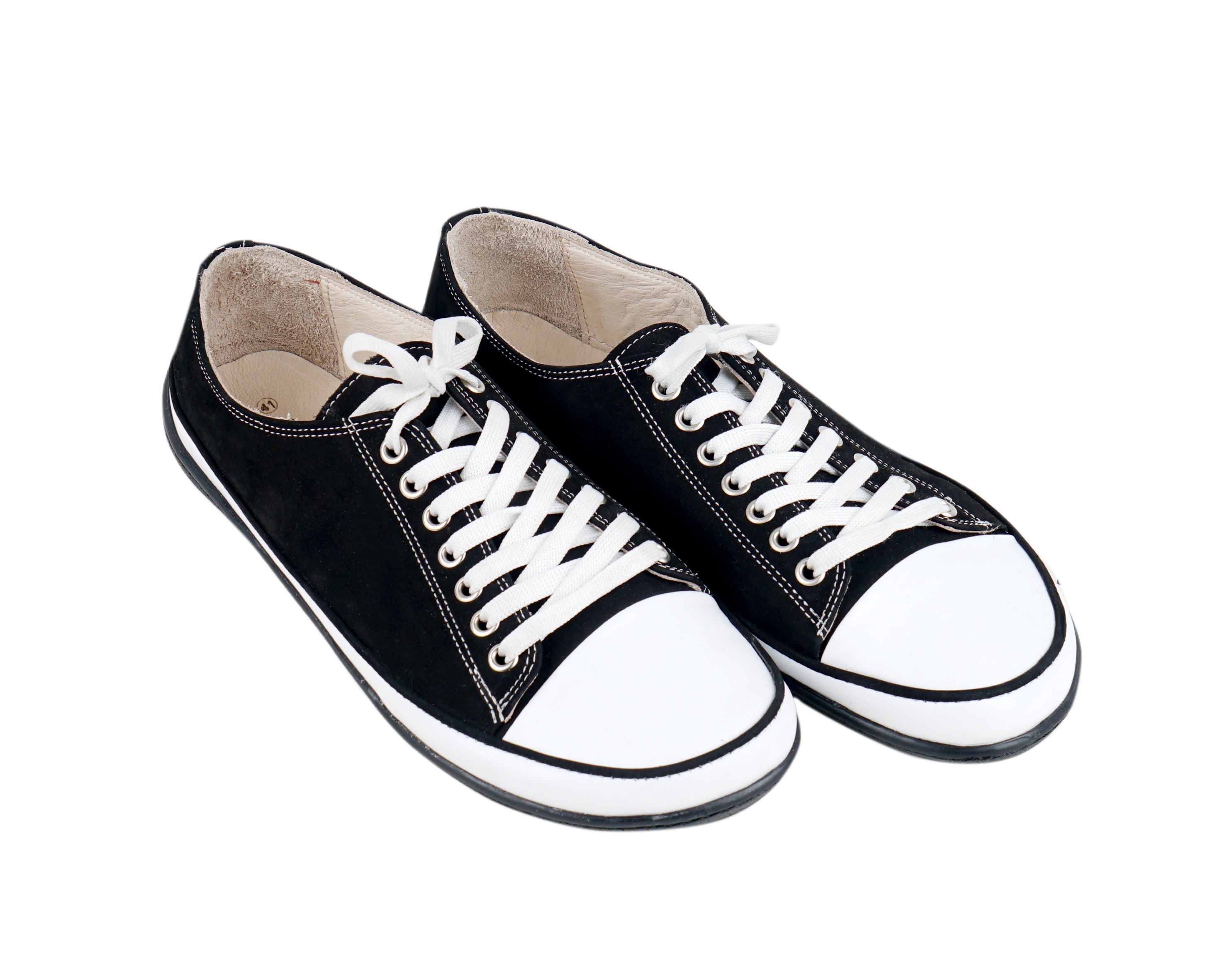 Black Converse Style Wide Barefoot Shoes Nubuck Leather Handmade Rubber Outsole