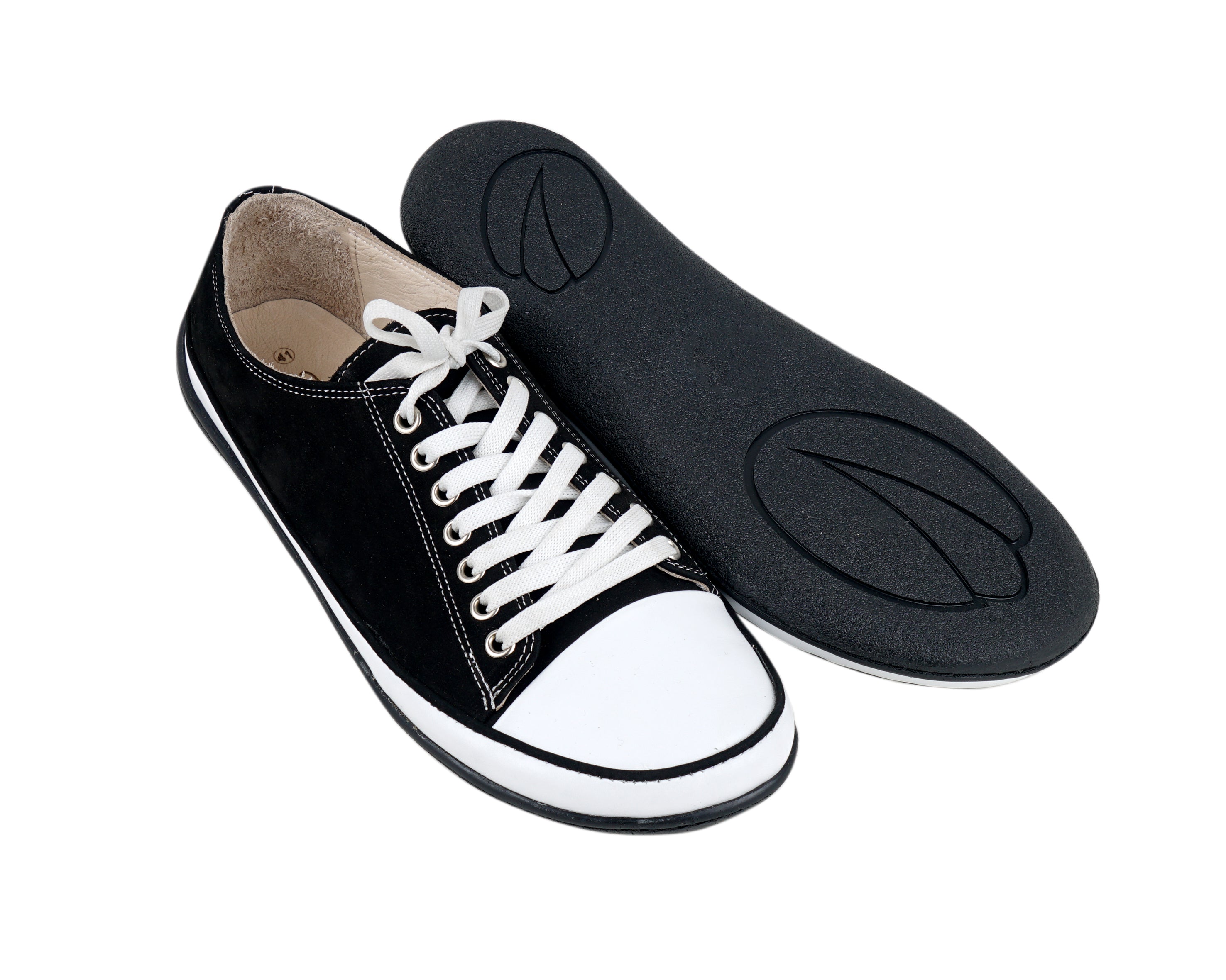 Black Converse Style Wide Barefoot Shoes Nubuck Leather Handmade Rubber Outsole