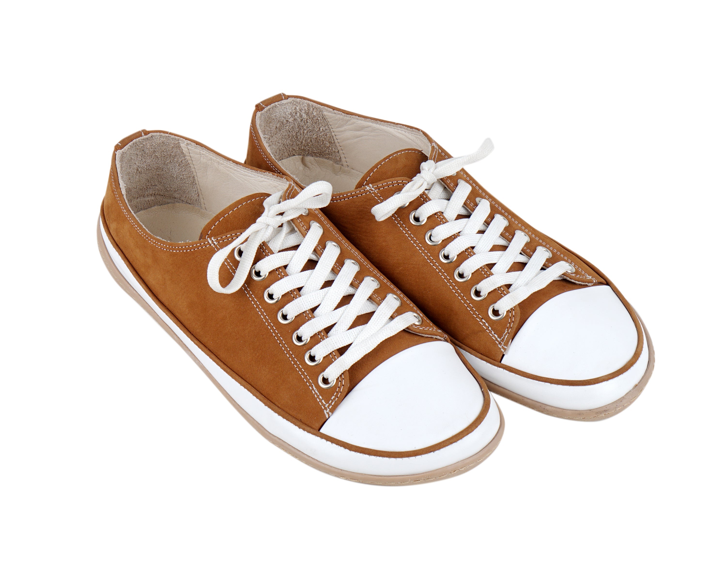Tan Converse Style Wide Barefoot Shoes Nubuck Leather Handmade Rubber Outsole 