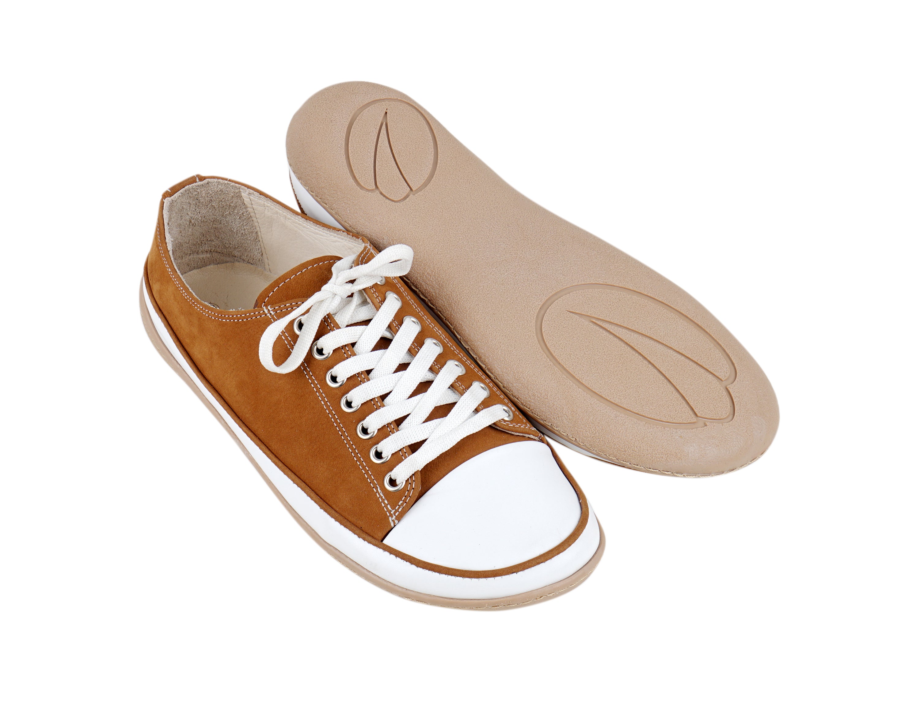 Tan Converse Style Wide Barefoot Shoes Nubuck Leather Handmade Rubber Outsole