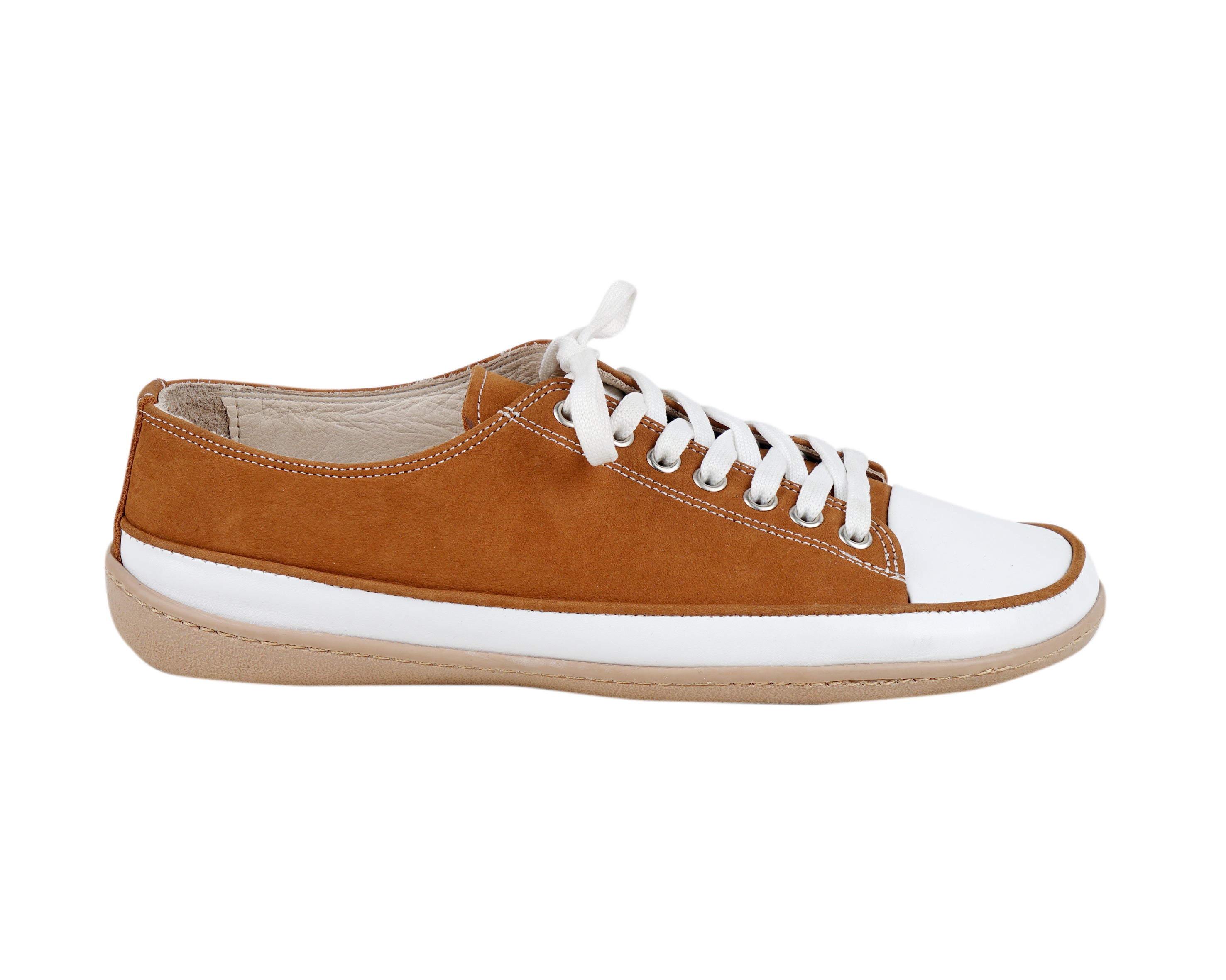 Tan Converse Style Wide Barefoot Shoes Nubuck Leather Handmade Rubber Outsole