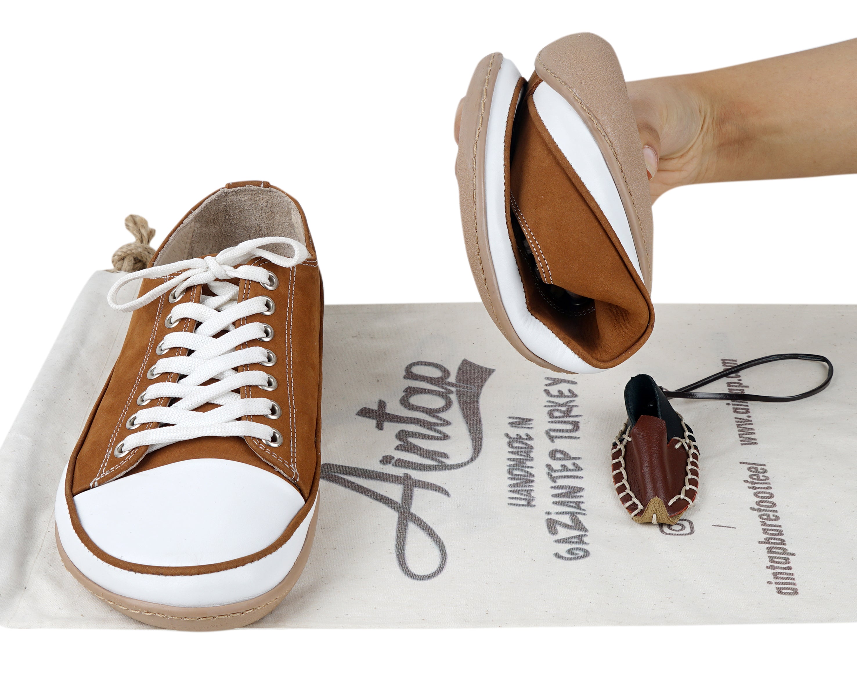 Tan Converse Style Wide Barefoot Shoes Nubuck Leather Handmade Rubber Outsole