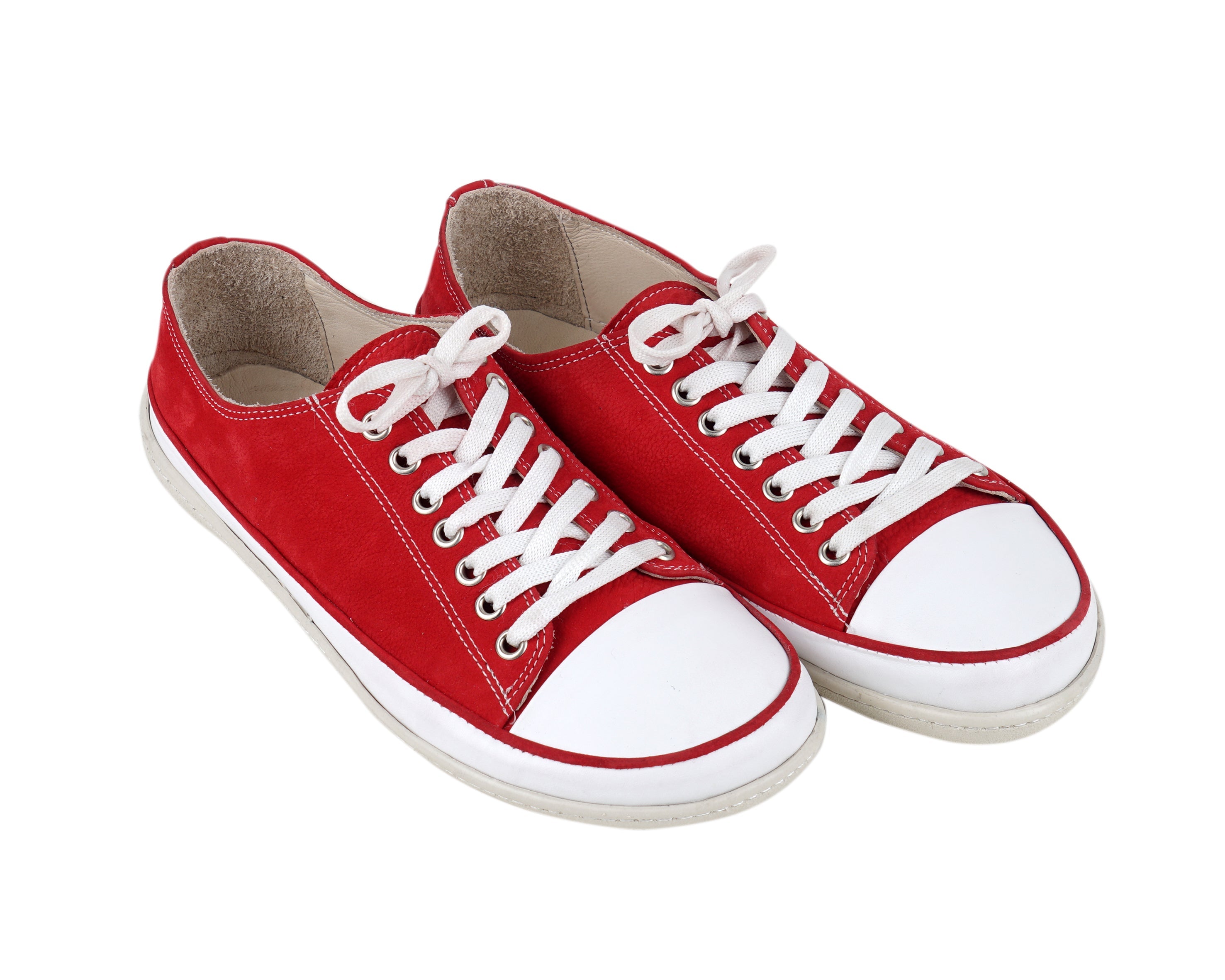 Red Converse Style Wide Barefoot Shoes Nubuck Leather Handmade Rubber Outsole 