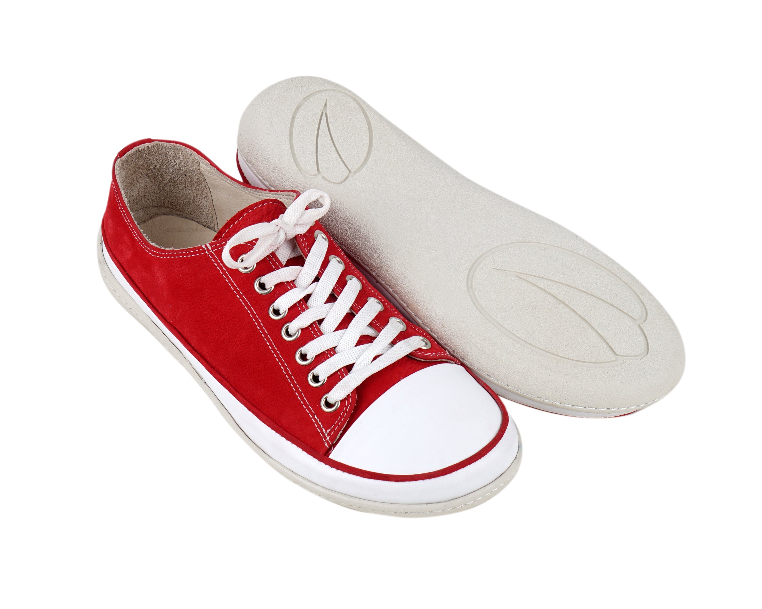 Red Converse Style Wide Barefoot Shoes Nubuck Leather Handmade Rubber Outsole 