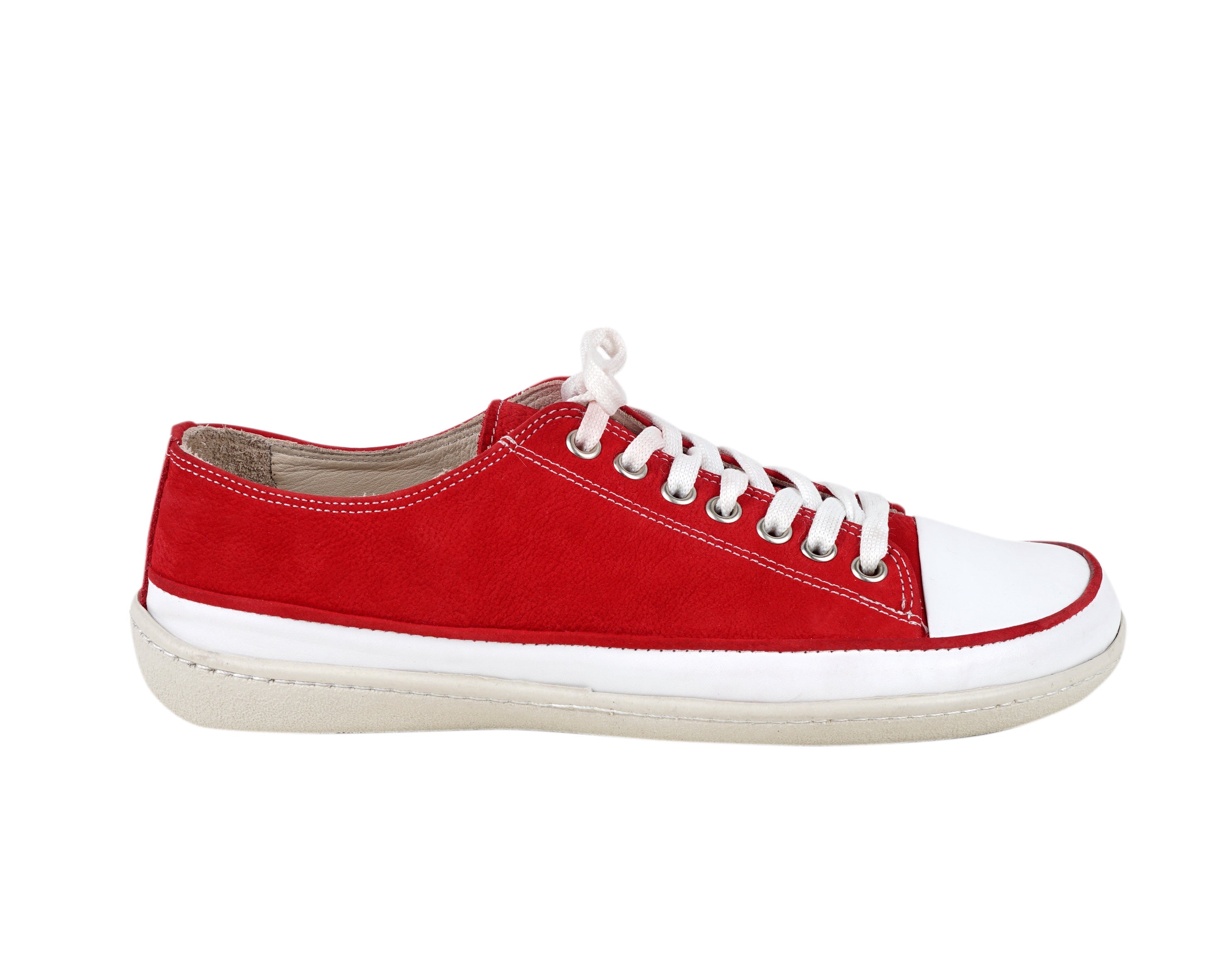 Red Converse Style Wide Barefoot Shoes Nubuck Leather Handmade Rubber Outsole 