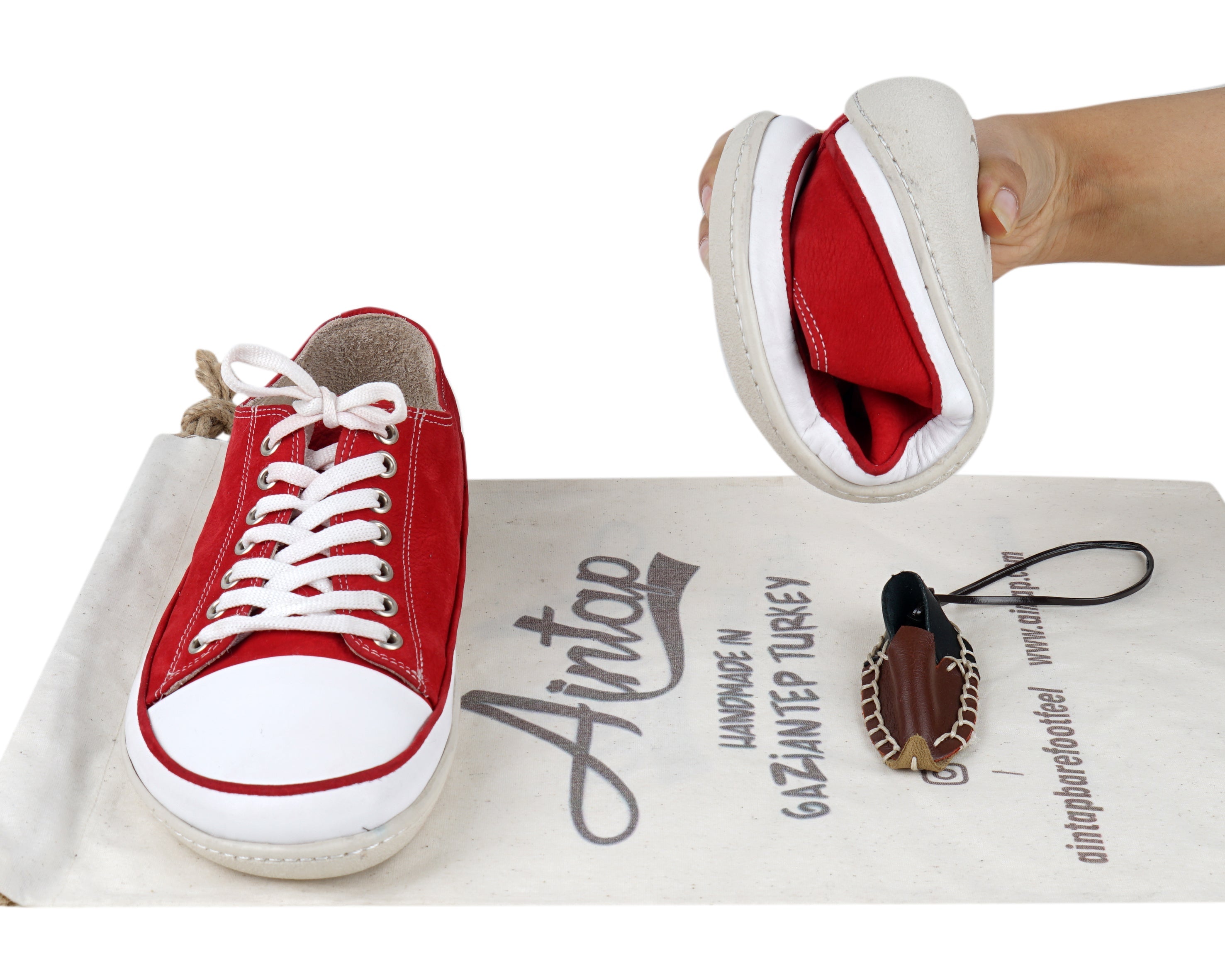 Red Converse Style Wide Barefoot Shoes Nubuck Leather Handmade Rubber Outsole 