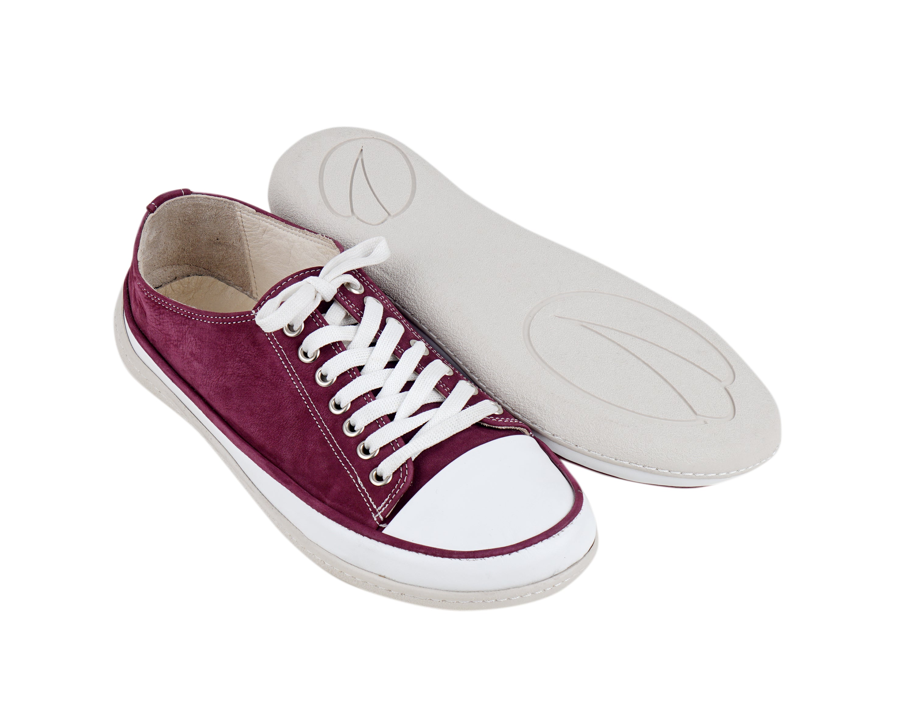 Burgundy Converse Style Wide Barefoot Shoes Nubuck Leather Handmade Rubber Outsole