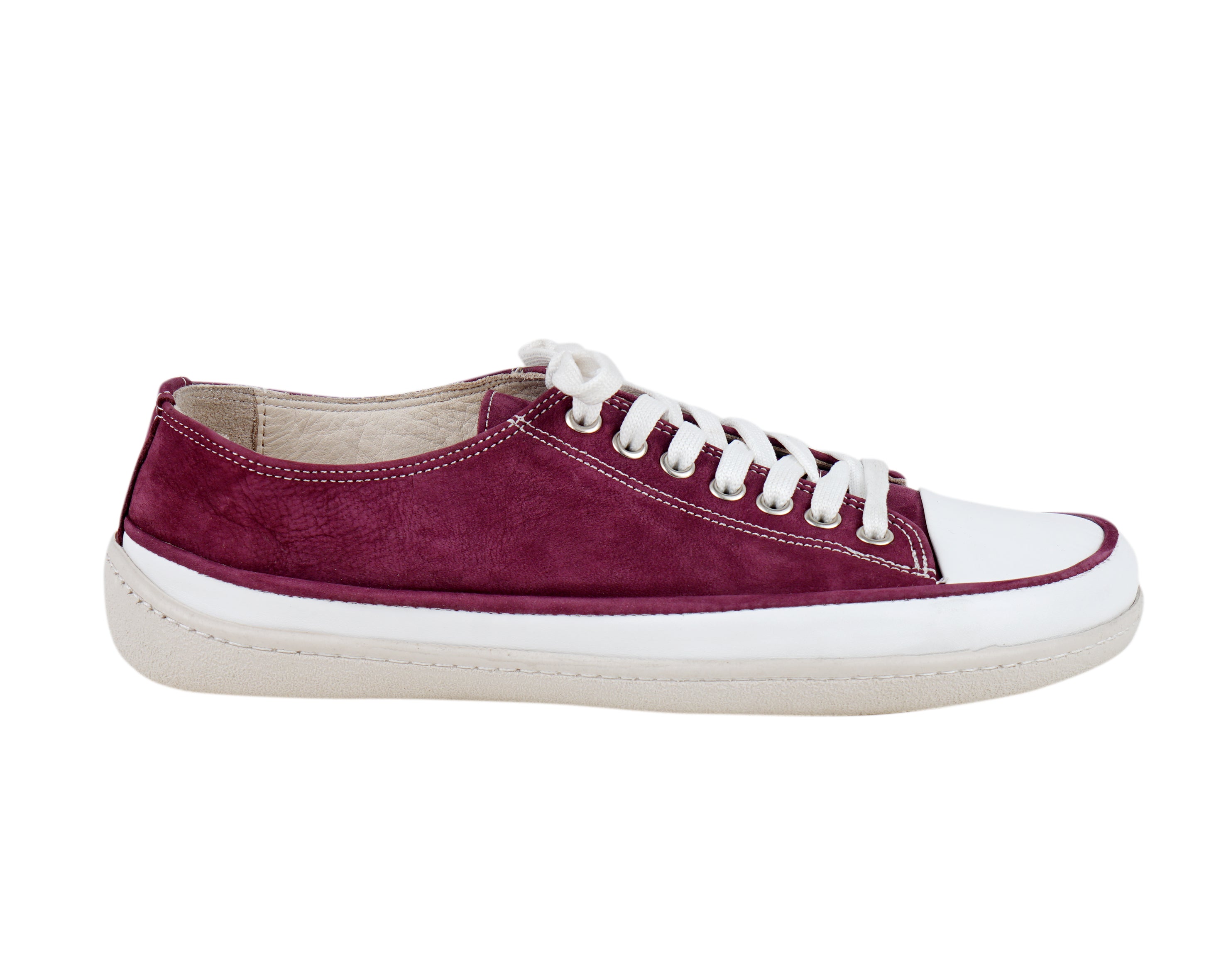 Burgundy Converse Style Wide Barefoot Shoes Nubuck Leather Handmade Rubber Outsole