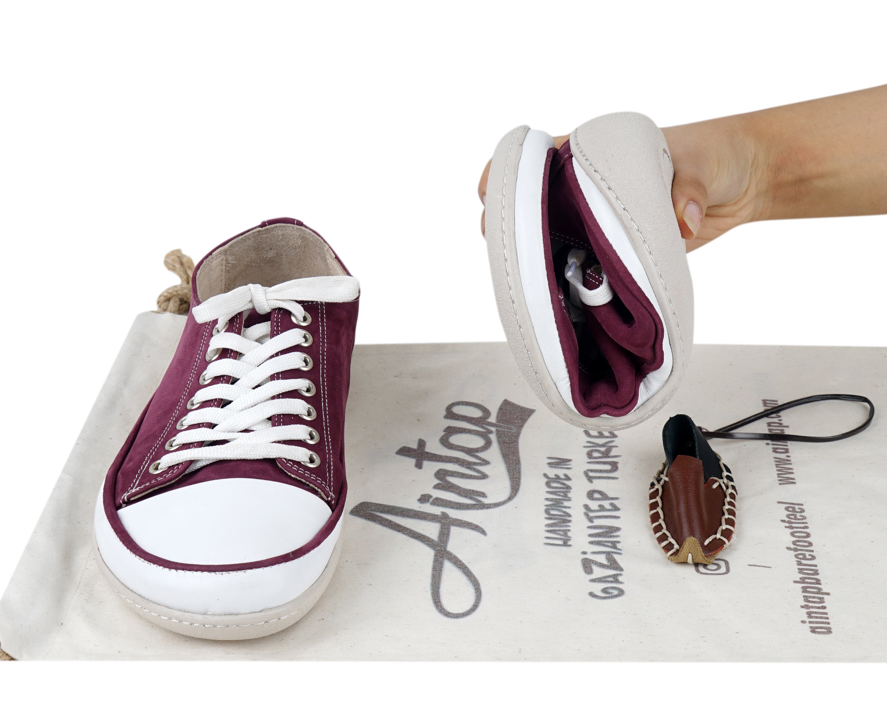 Burgundy Converse Style Wide Barefoot Shoes Nubuck Leather Handmade Rubber Outsole