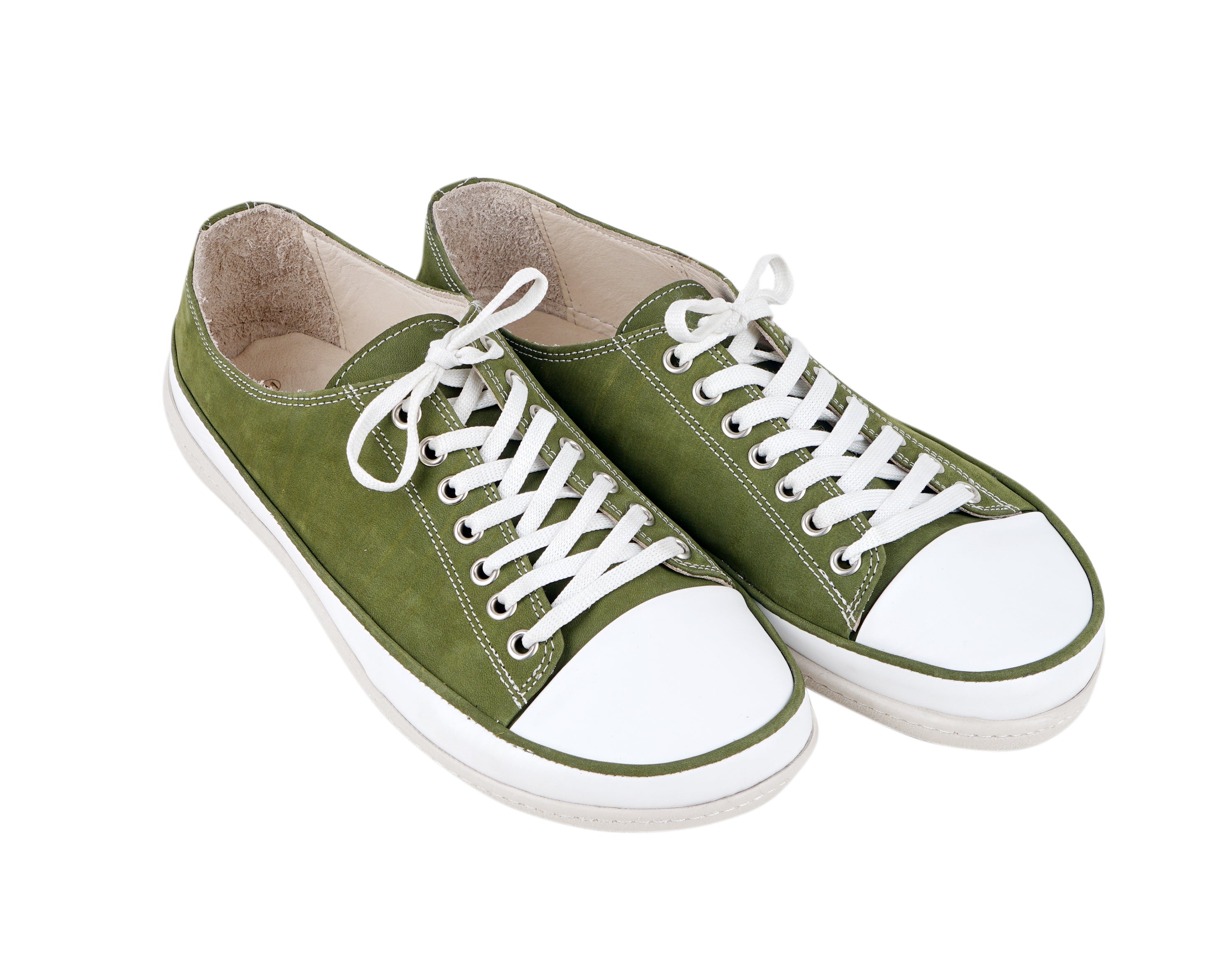 Green Converse Style Wide Barefoot Shoes Nubuck Leather Handmade Rubber Outsole 