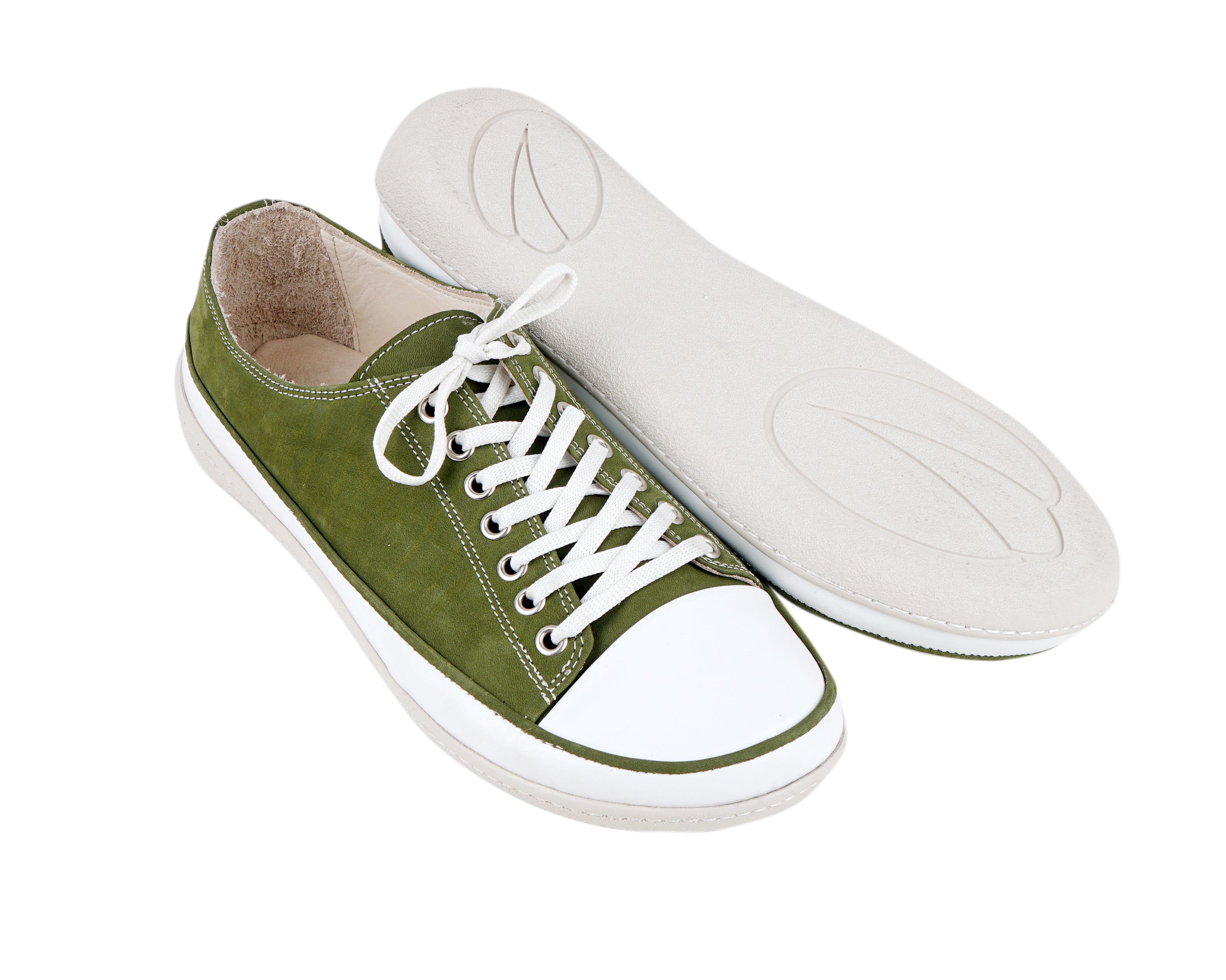 Green Converse Style Wide Barefoot Shoes Nubuck Leather Handmade Rubber Outsole