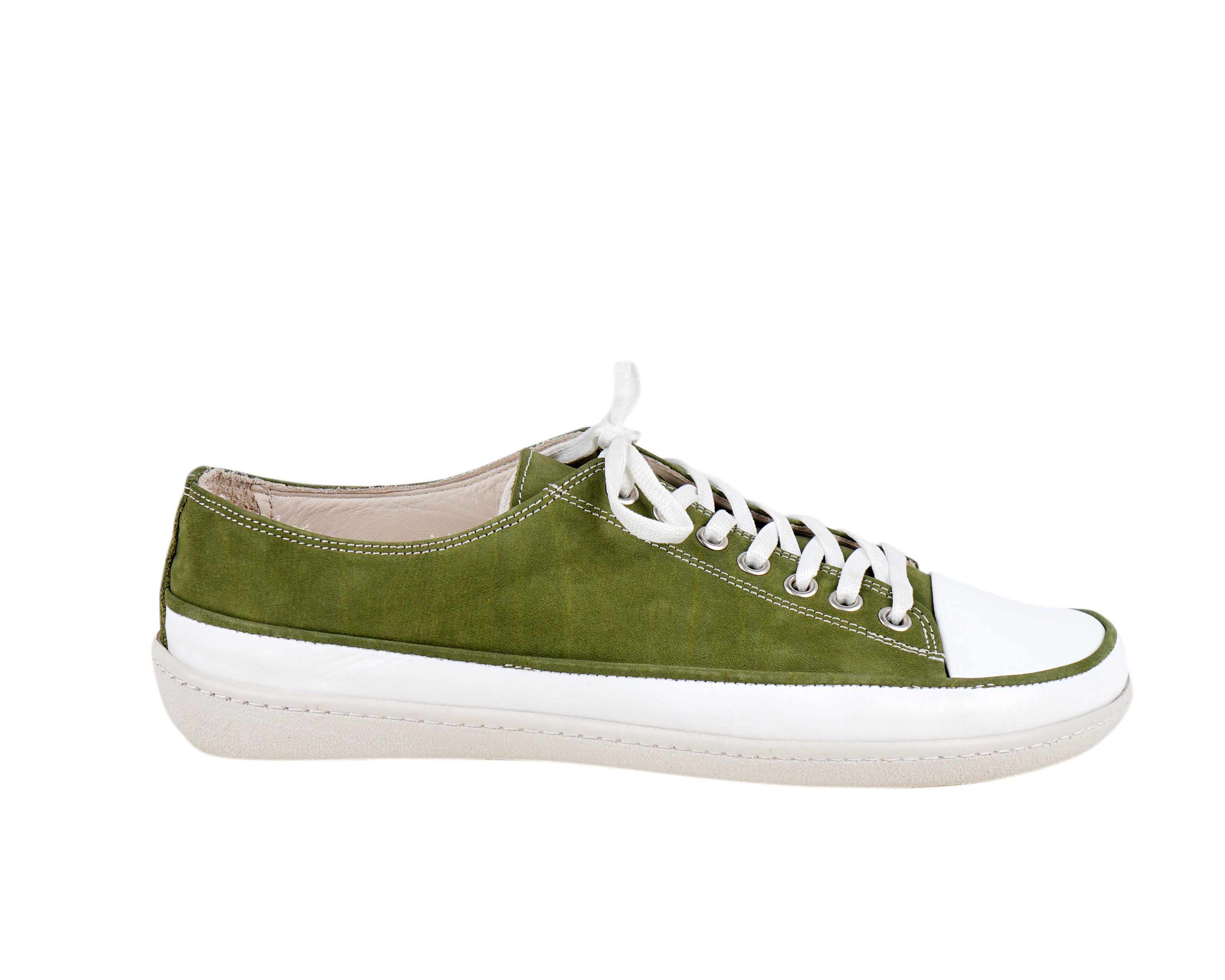 Green Converse Style Wide Barefoot Shoes Nubuck Leather Handmade Rubber Outsole