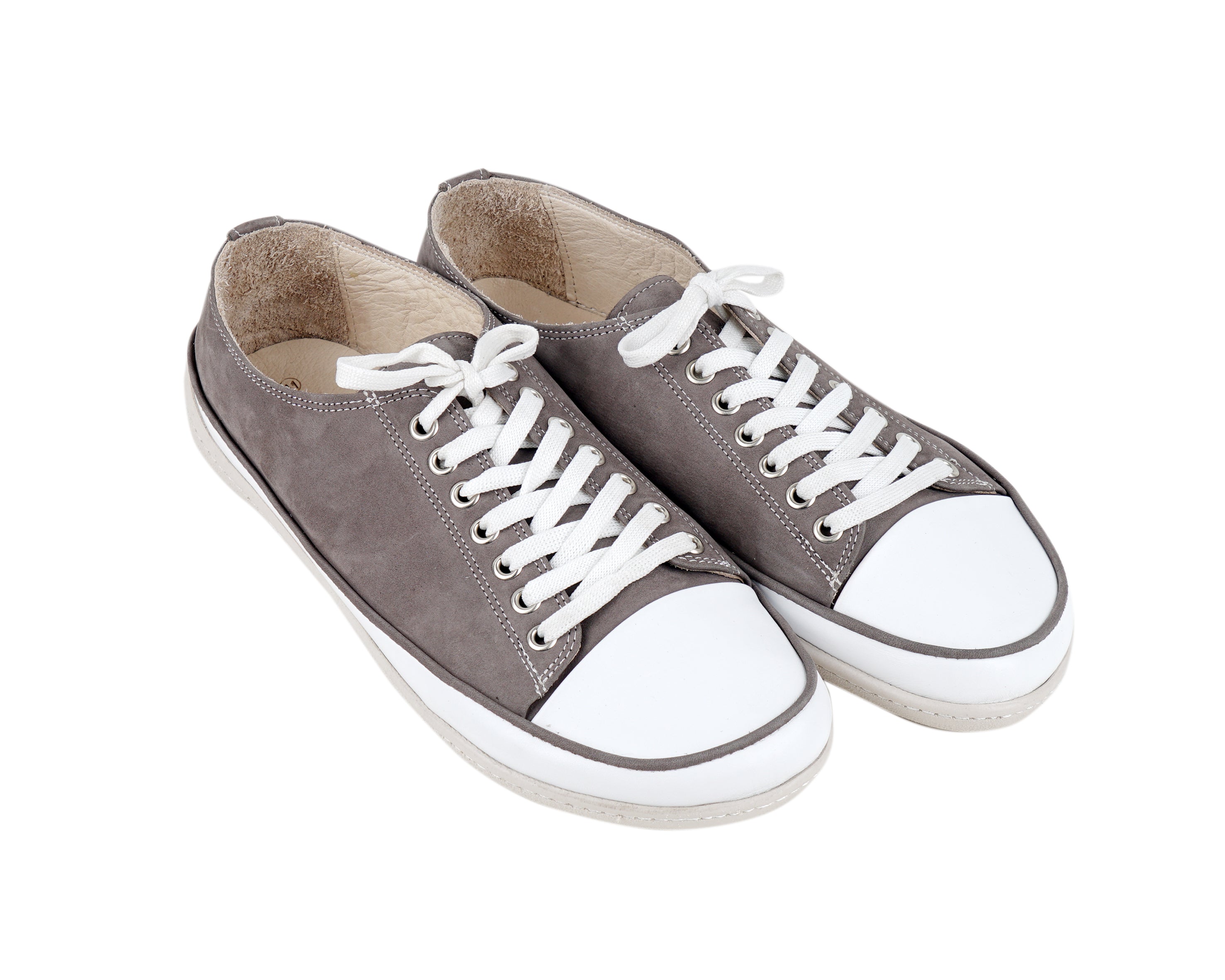 Gray Converse Style Wide Barefoot Shoes Nubuck Leather Handmade Rubber Outsole 