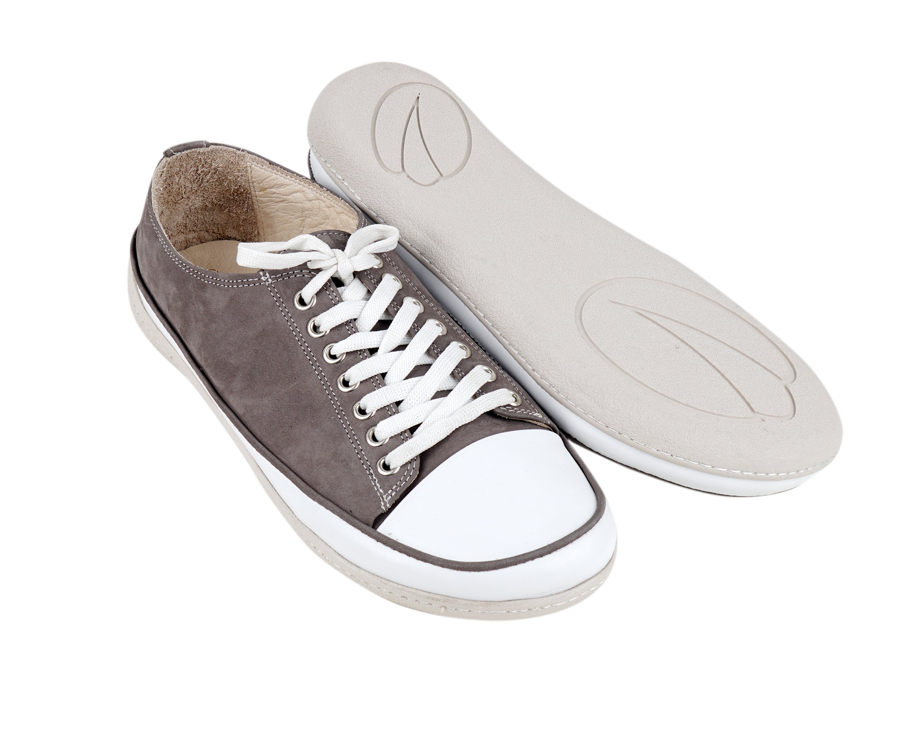 Gray Converse Style Wide Barefoot Shoes Nubuck Leather Handmade Rubber Outsole 