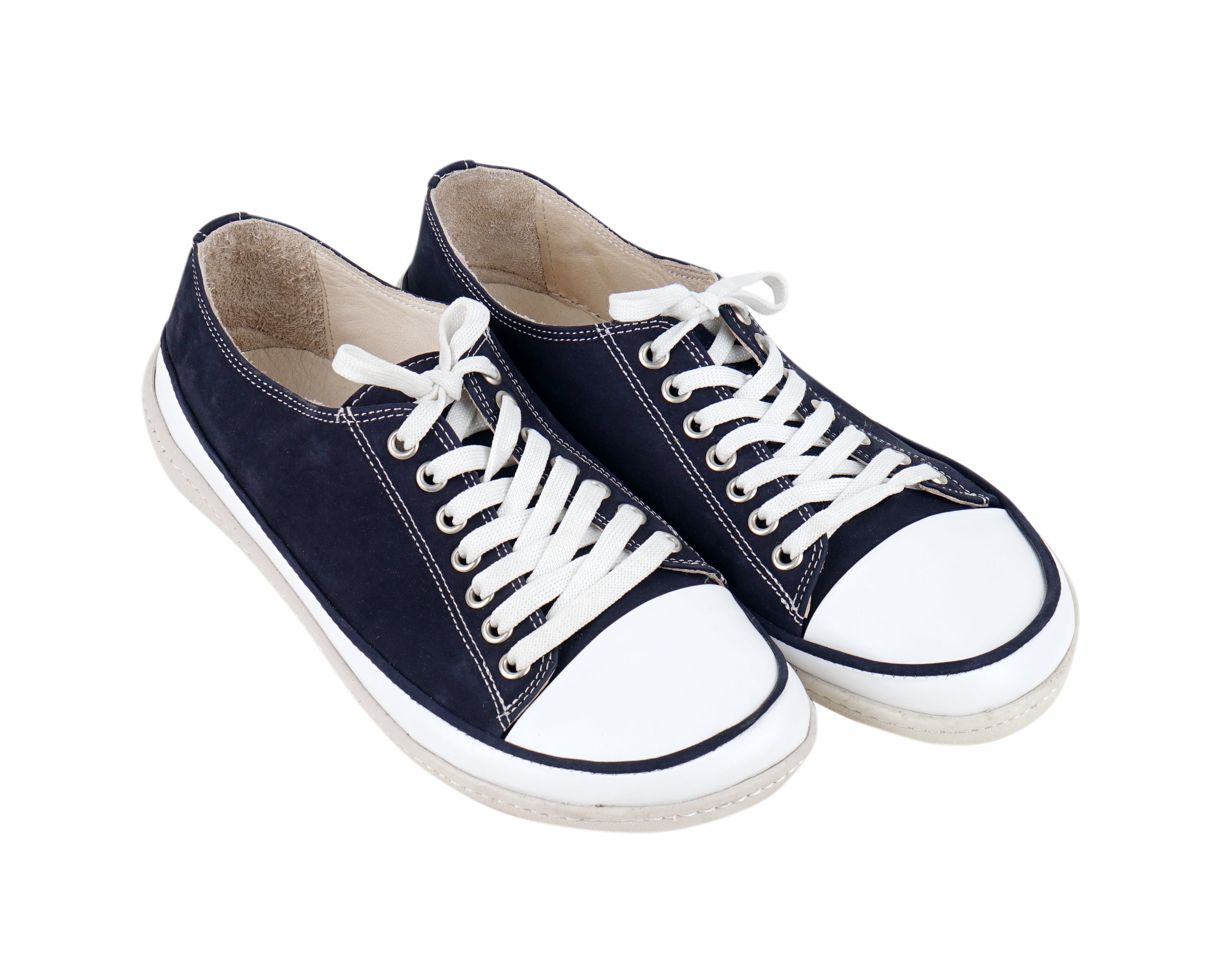 Navy Blue Converse Style Wide Barefoot Shoes Nubuck Leather Handmade Rubber Outsole 