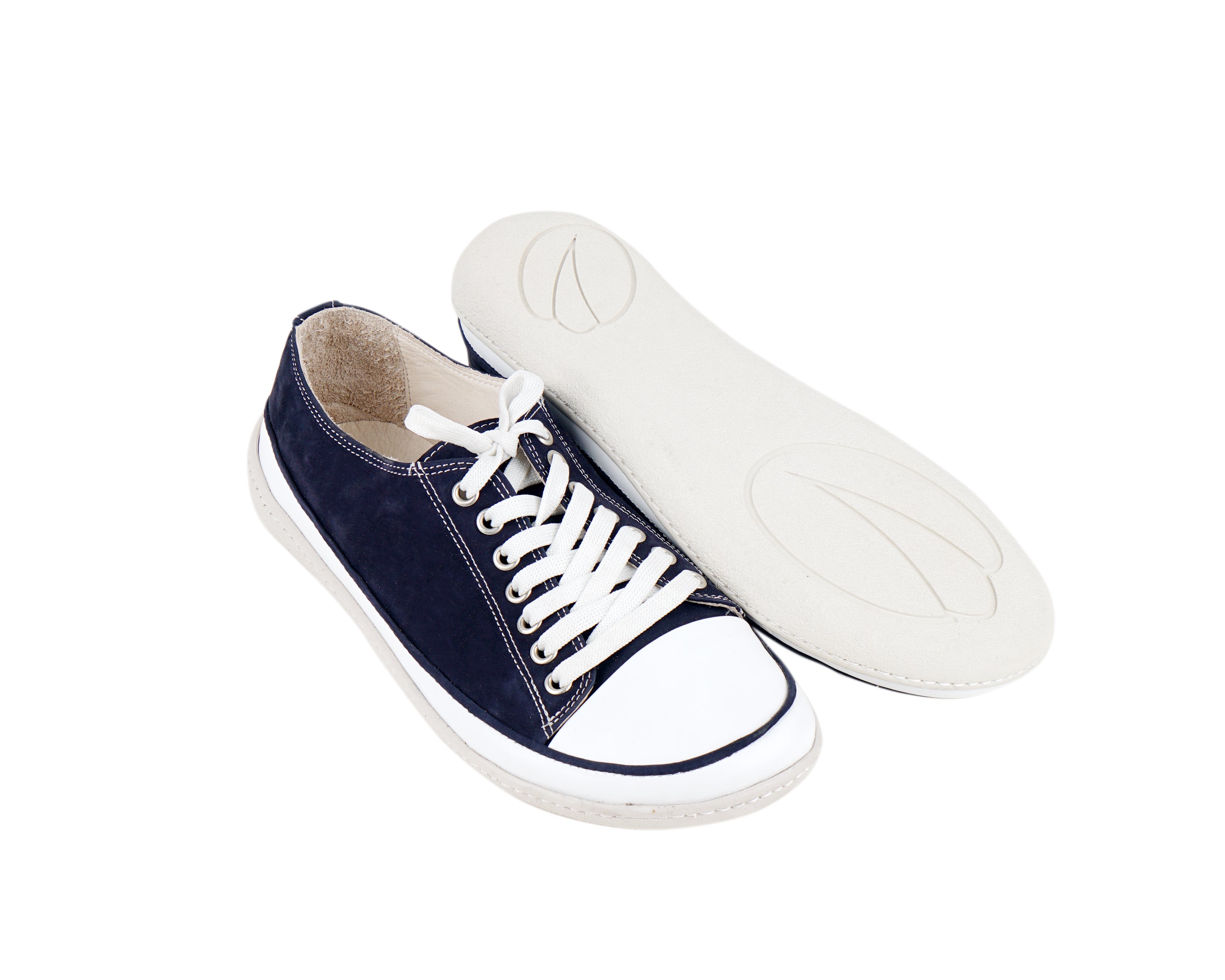 Navy Blue Converse Style Wide Barefoot Shoes Nubuck Leather Handmade Rubber Outsole