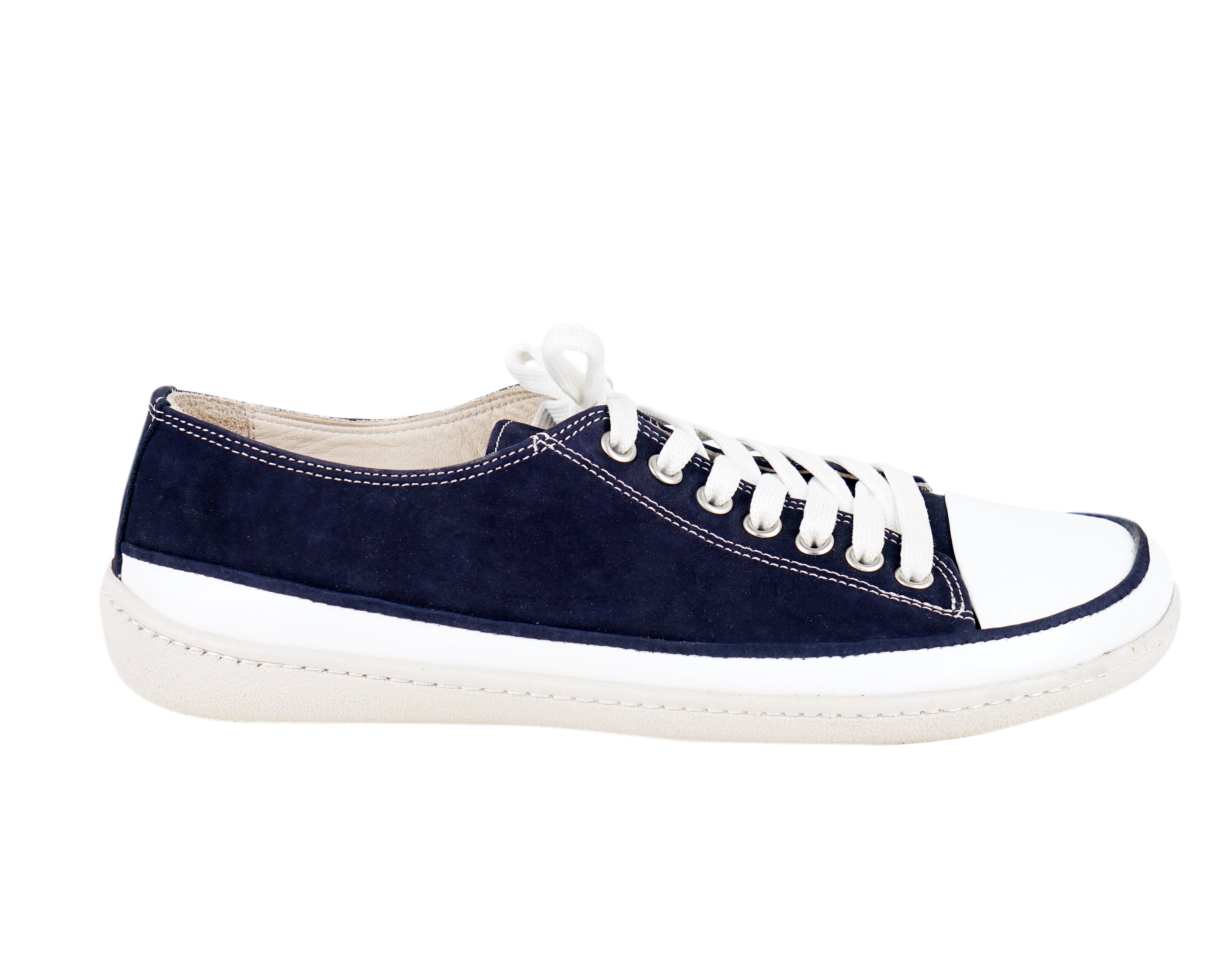 Navy Blue Converse Style Wide Barefoot Shoes Nubuck Leather Handmade Rubber Outsole