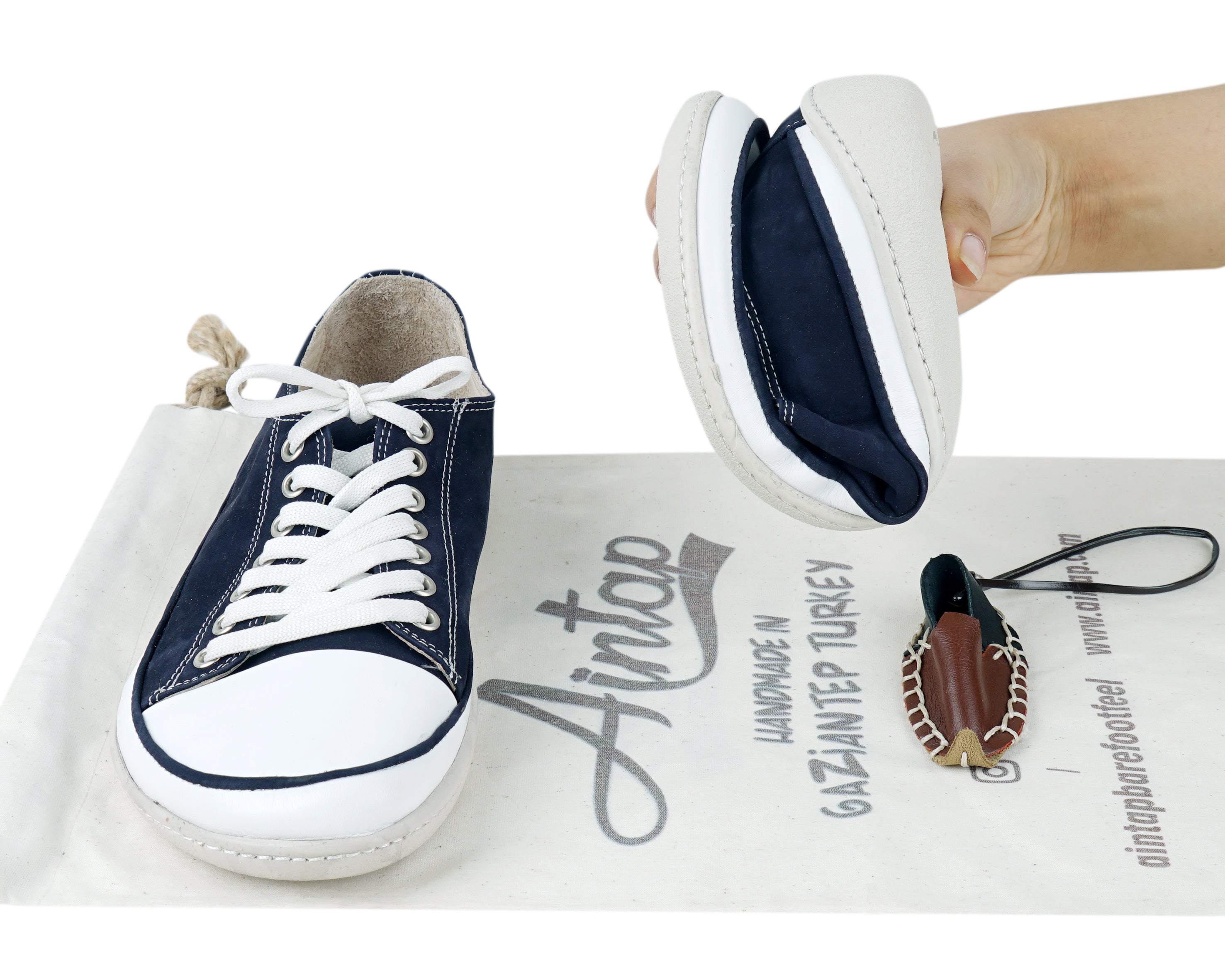 Navy Blue Converse Style Wide Barefoot Shoes Nubuck Leather Handmade Rubber Outsole