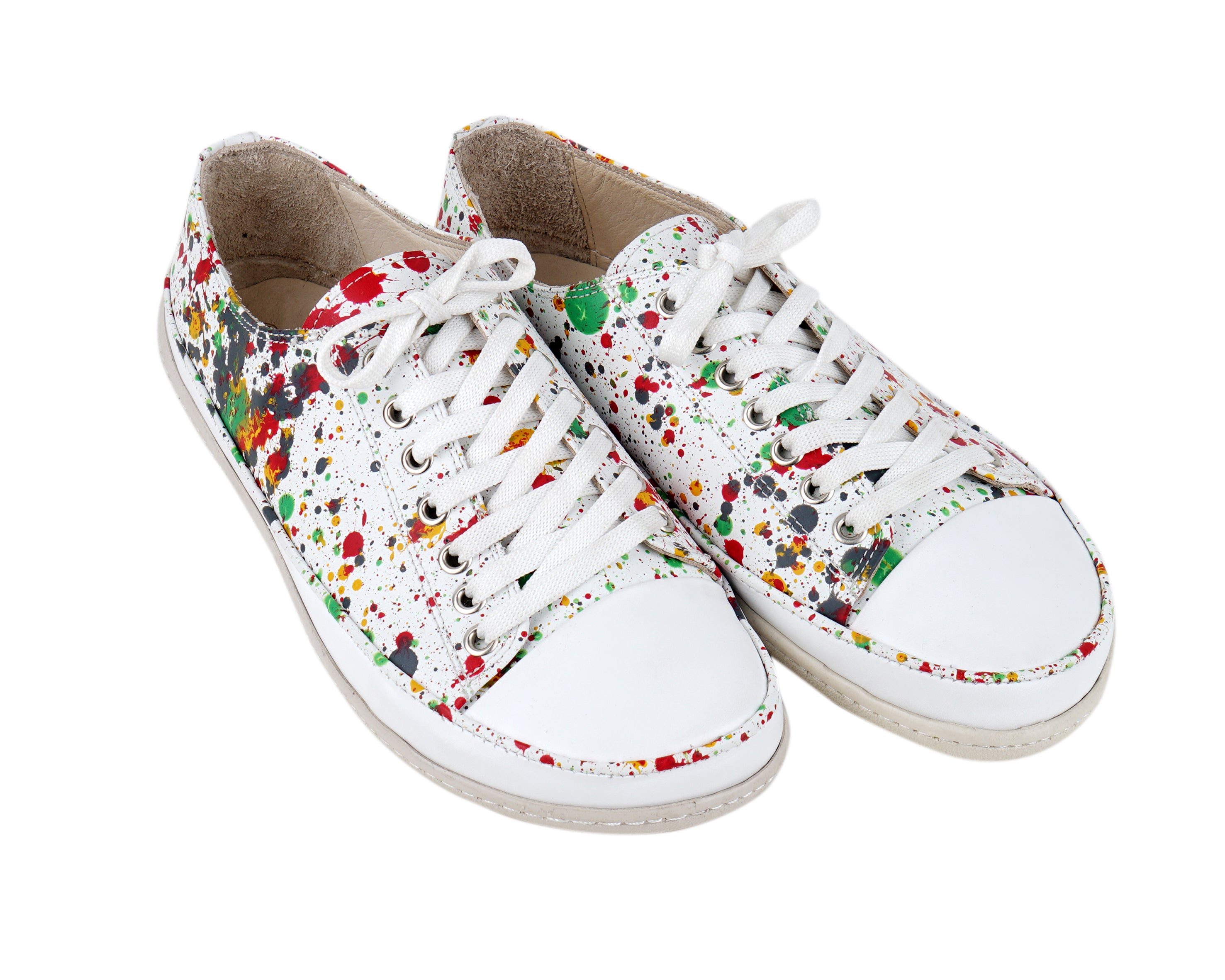 Splanter Paint White Converse Style Wide Barefoot Shoes Smooth Leather Handmade Rubber Outsole