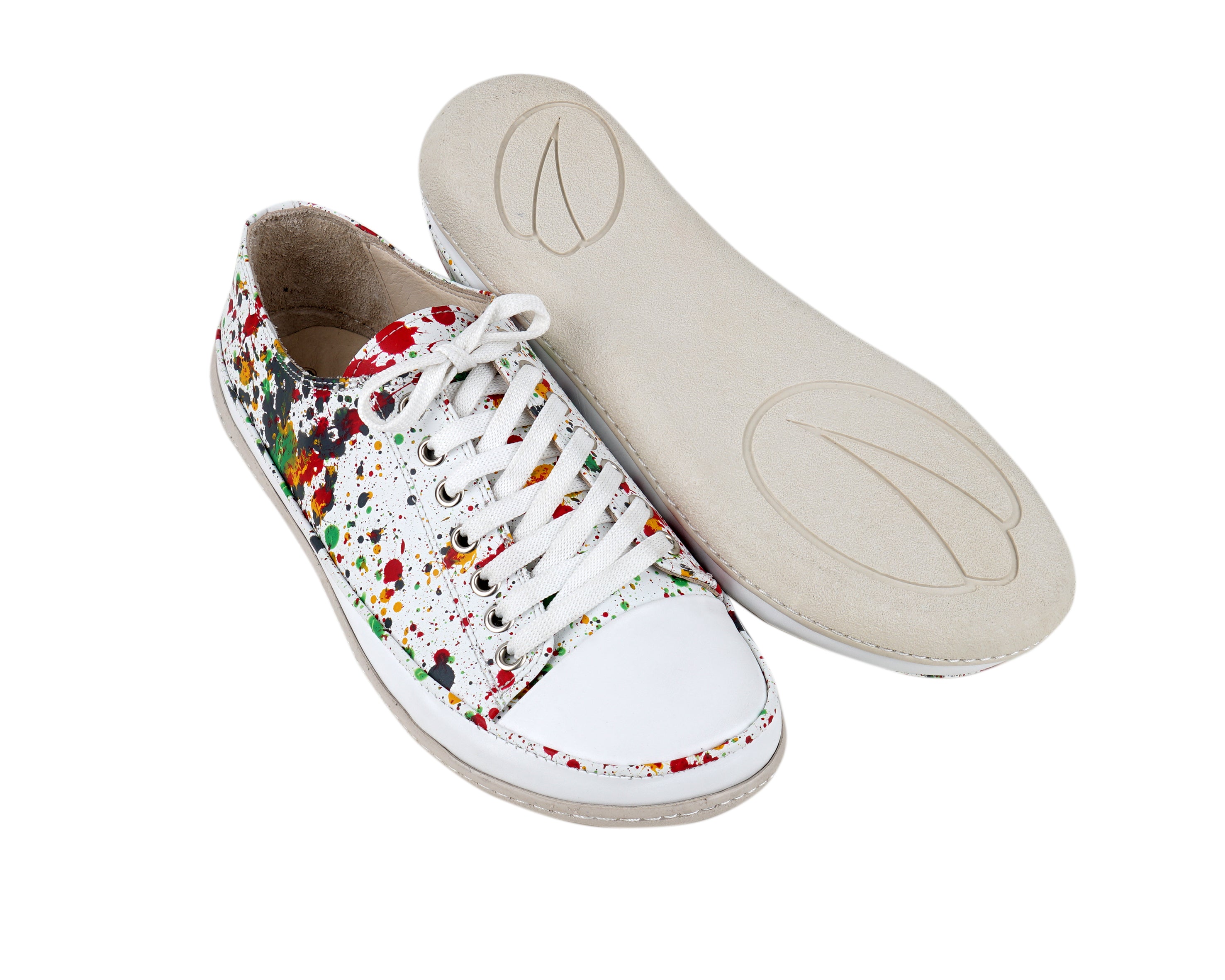 Splanter Paint White Converse Style Wide Barefoot Shoes Smooth Leather Handmade Rubber Outsole