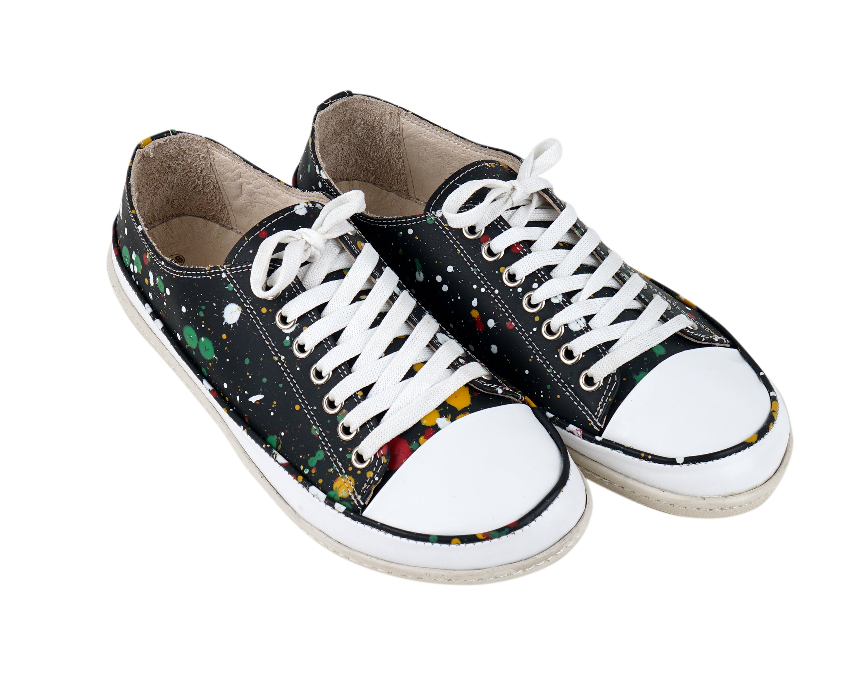 Splanter Paint Black Converse Style Wide Barefoot Shoes Smooth Leather Handmade Rubber Outsole