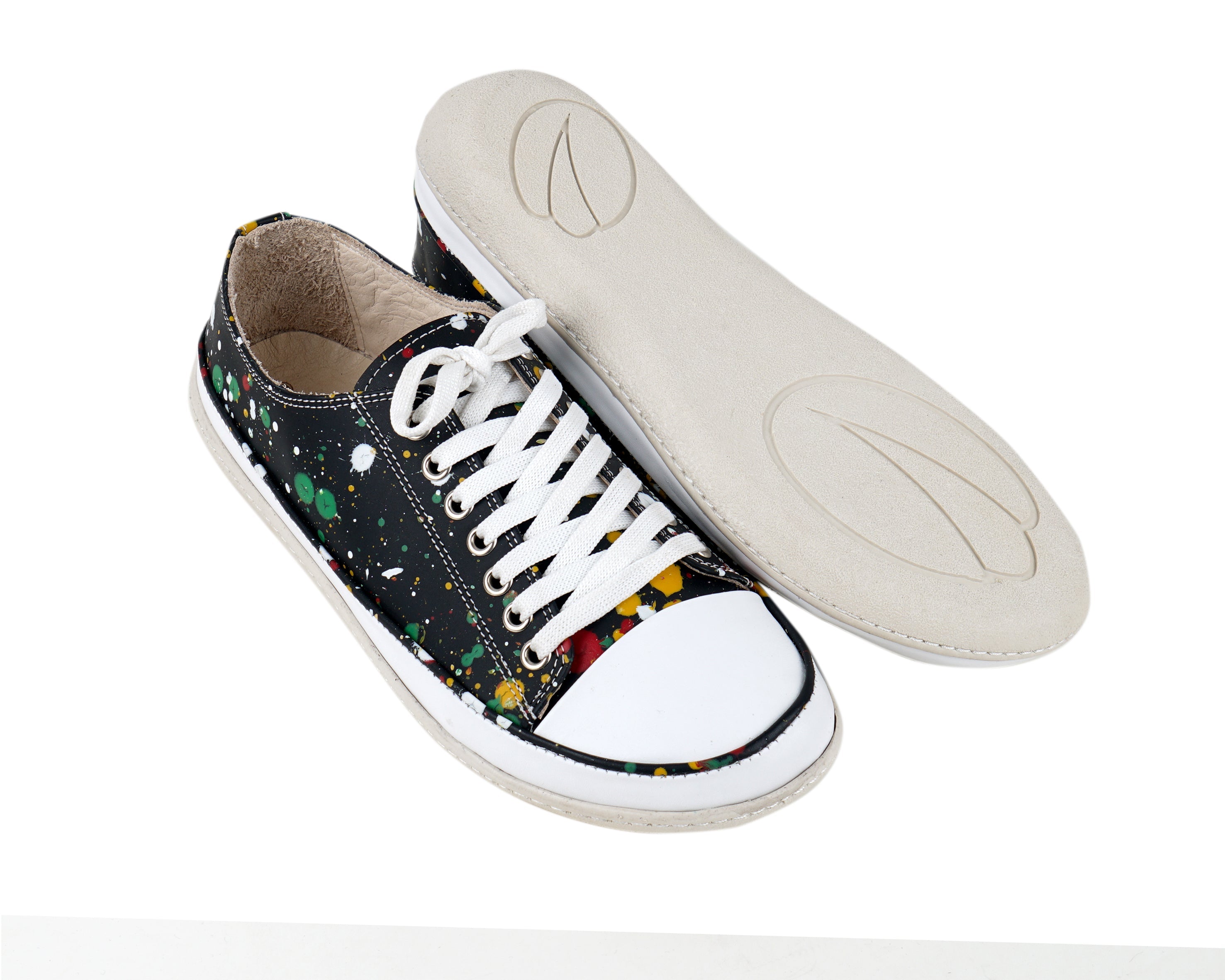 Splanter Paint Black Converse Style Wide Barefoot Shoes Smooth Leather Handmade Rubber Outsole Converse Rubber Outsole