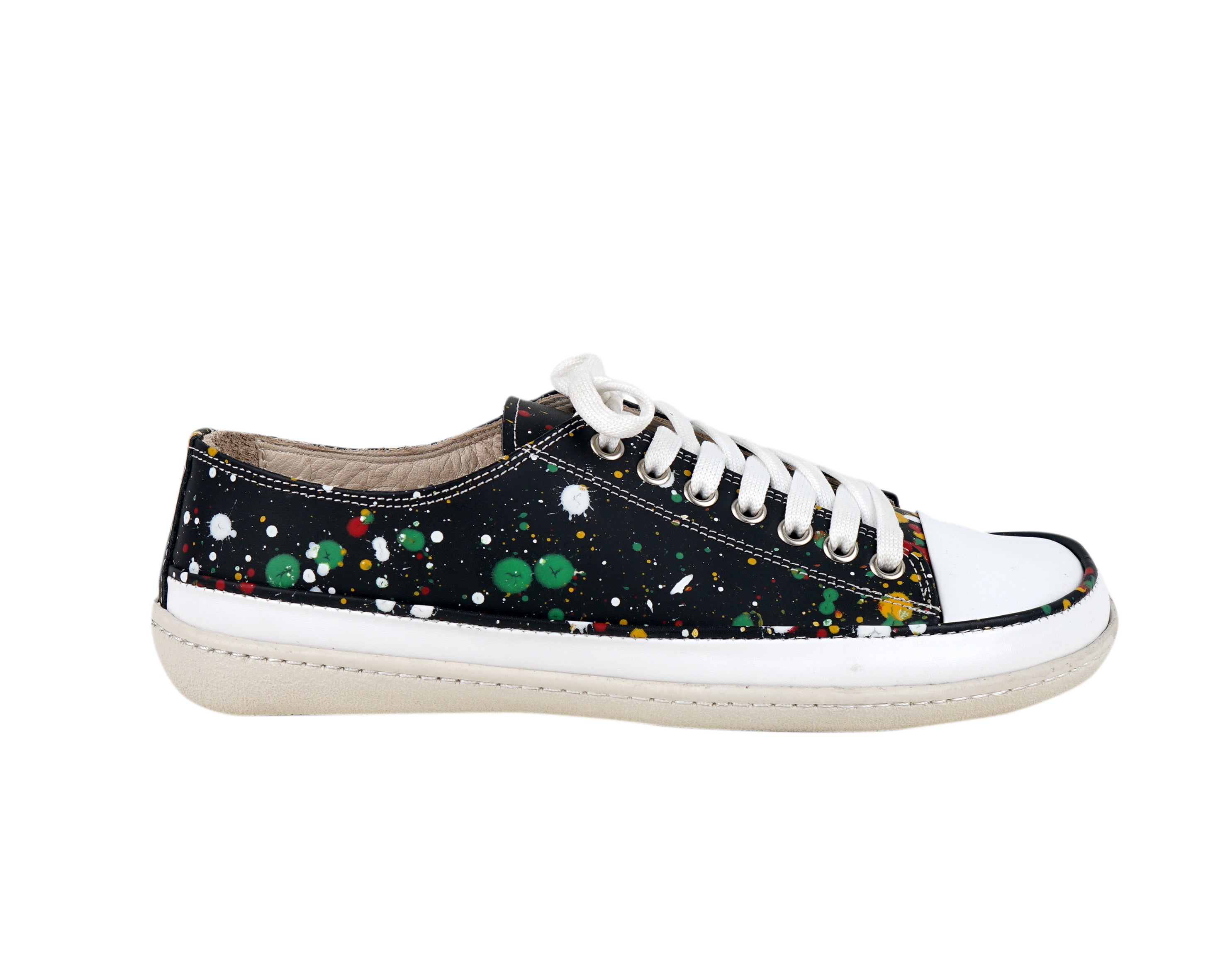 Splanter Paint Black Converse Style Wide Barefoot Shoes Smooth Leather Handmade Rubber Outsole