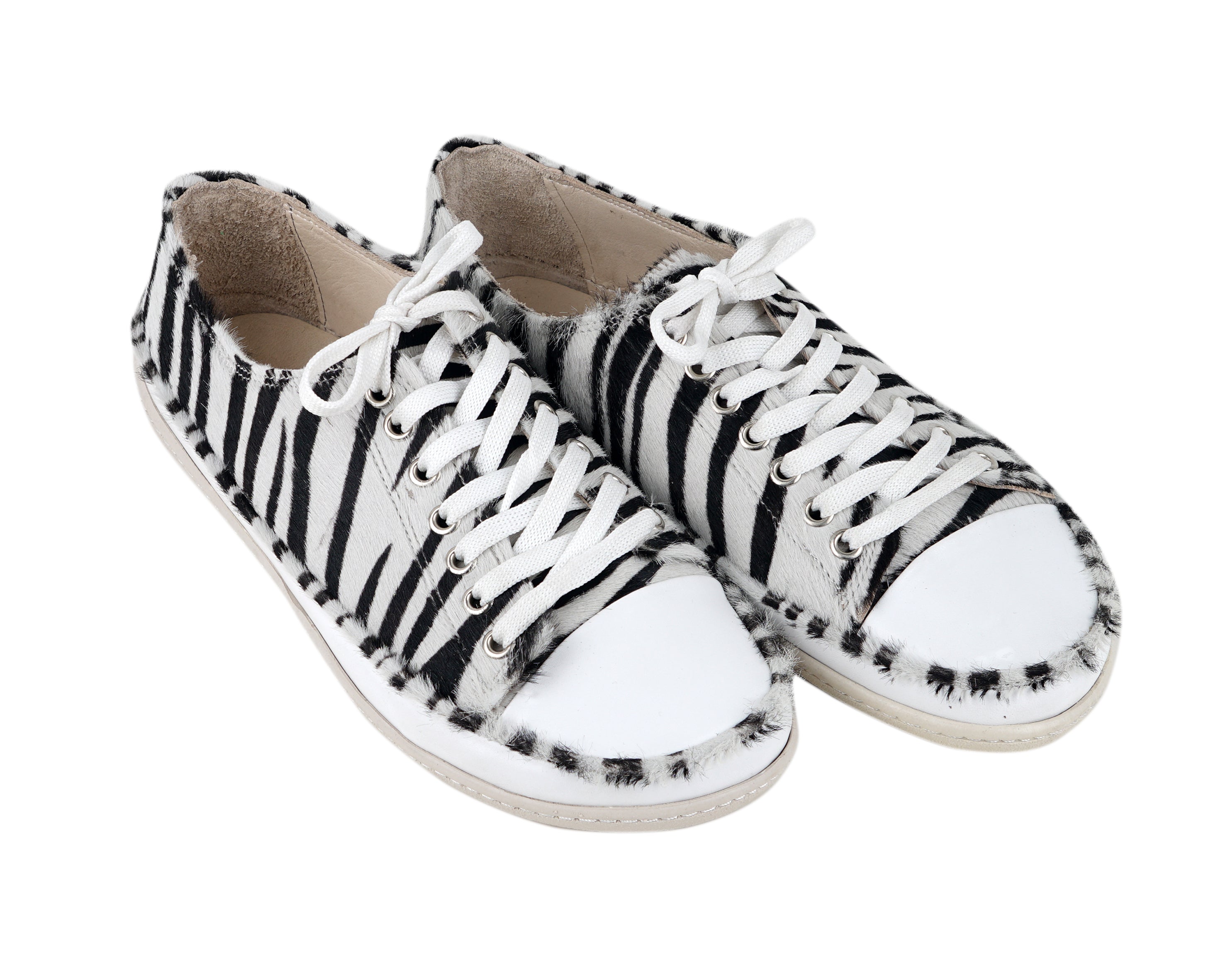 Zebra Converse Style Wide Barefoot Shoes Smooth Leather Handmade Rubber Outsole