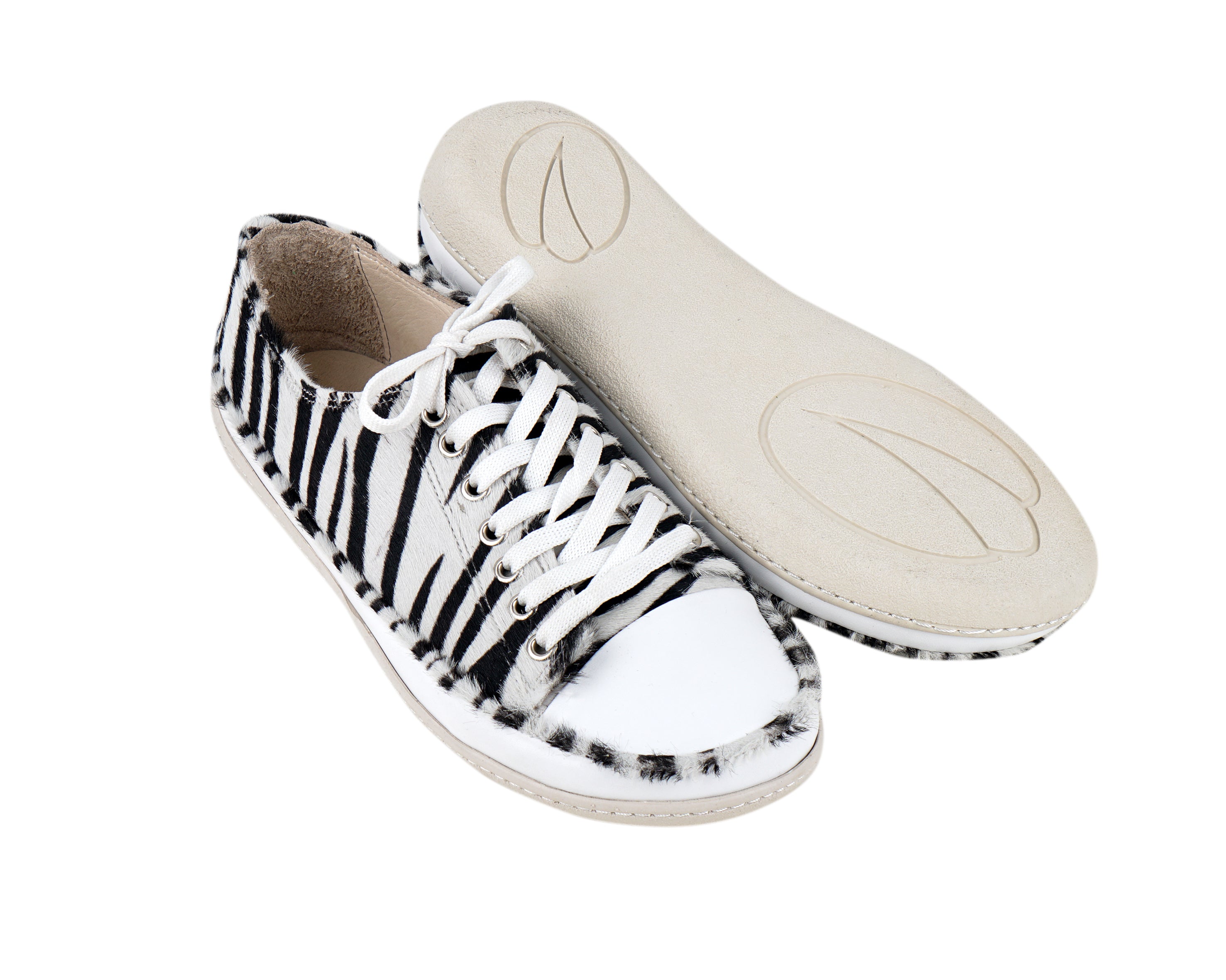 Zebra Converse Style Wide Barefoot Shoes Smooth Leather Handmade Rubber Outsole