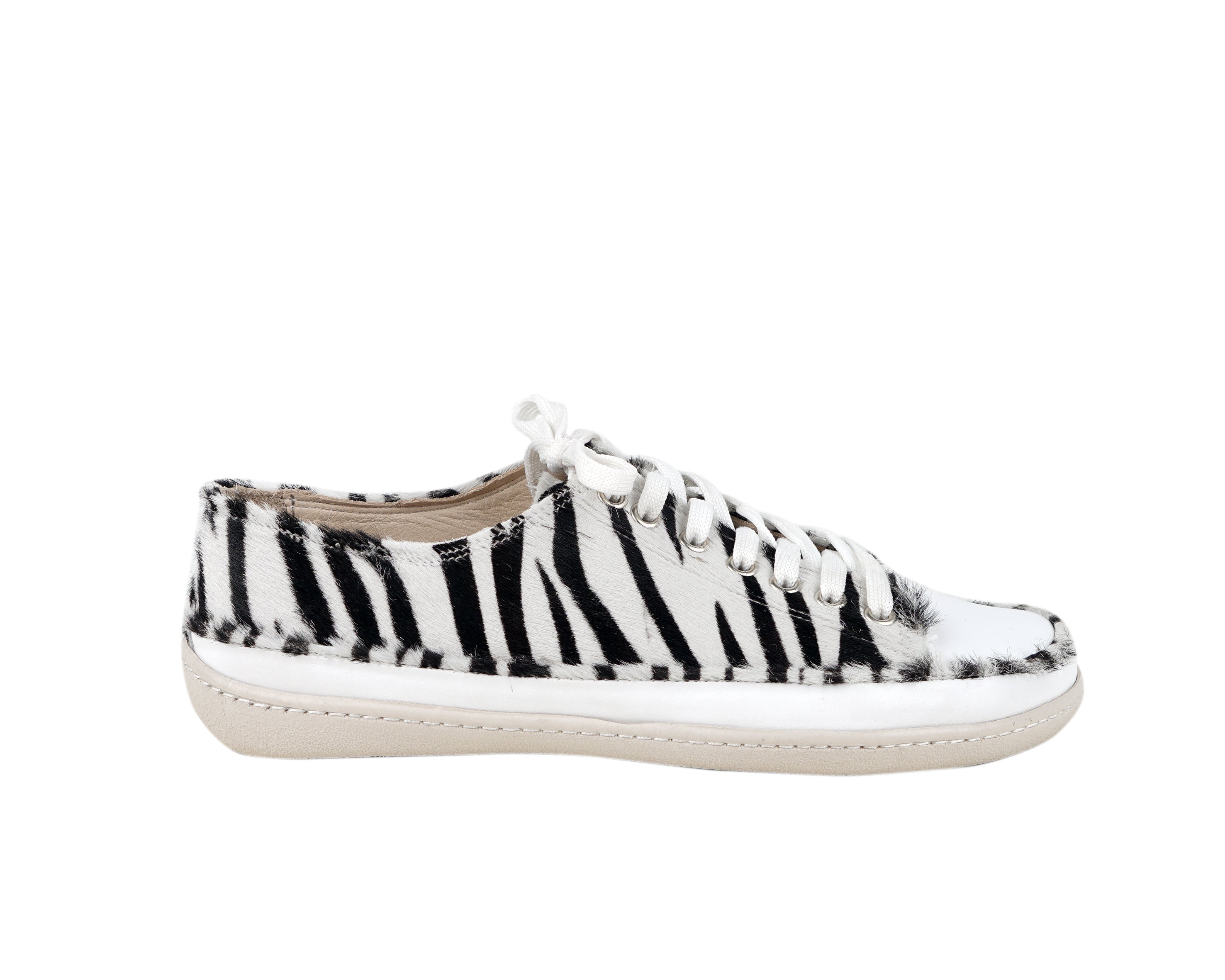 Zebra Converse Style Wide Barefoot Shoes Smooth Leather Handmade Rubber Outsole 