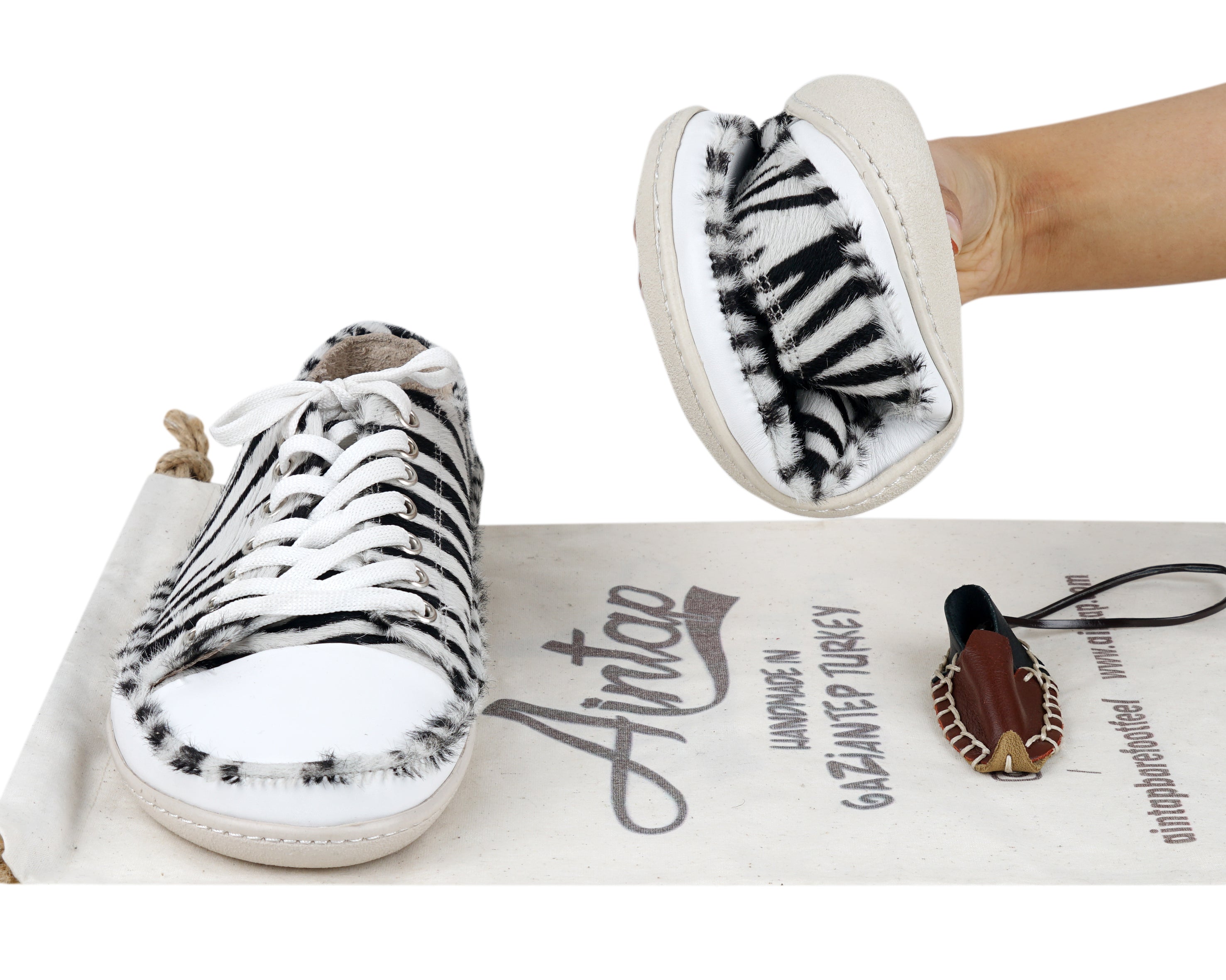 Zebra Converse Style Wide Barefoot Shoes Smooth Leather Handmade Rubber Outsole