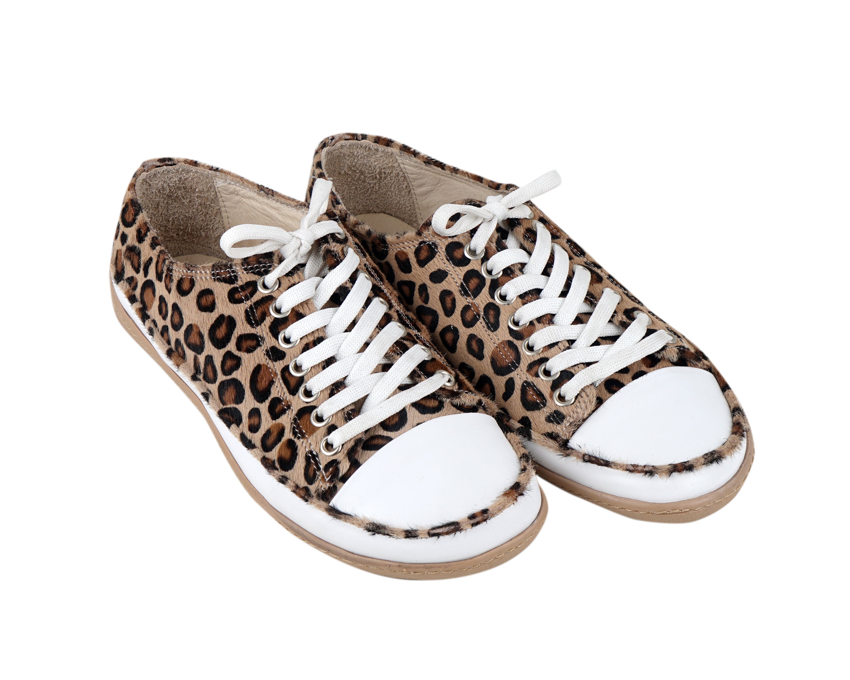 Leopard Converse Style Wide Barefoot Shoes Smooth Leather Handmade Rubber Outsole 