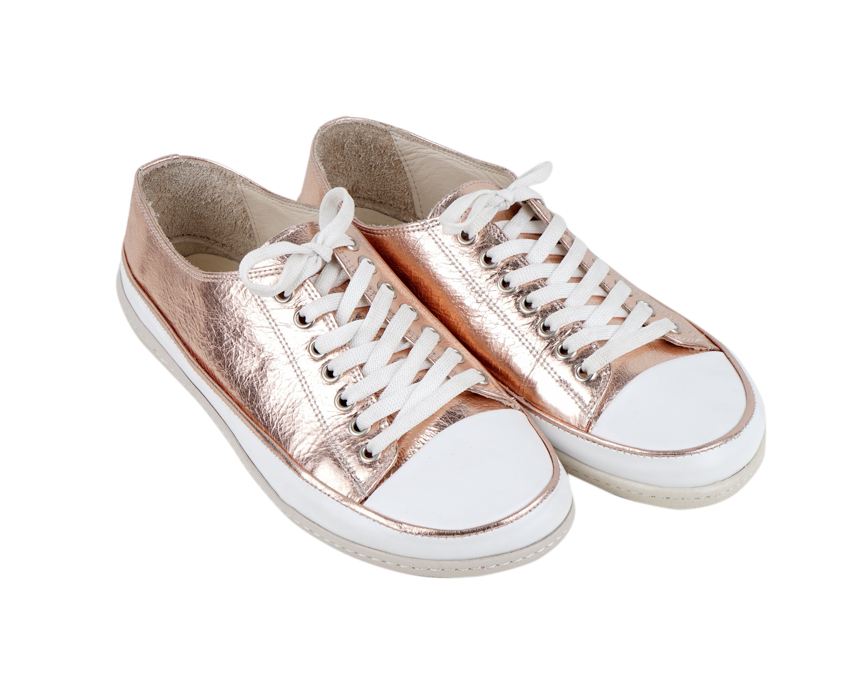Rose Converse Style Wide Barefoot Shoes Smooth Leather Handmade Rubber Outsole 