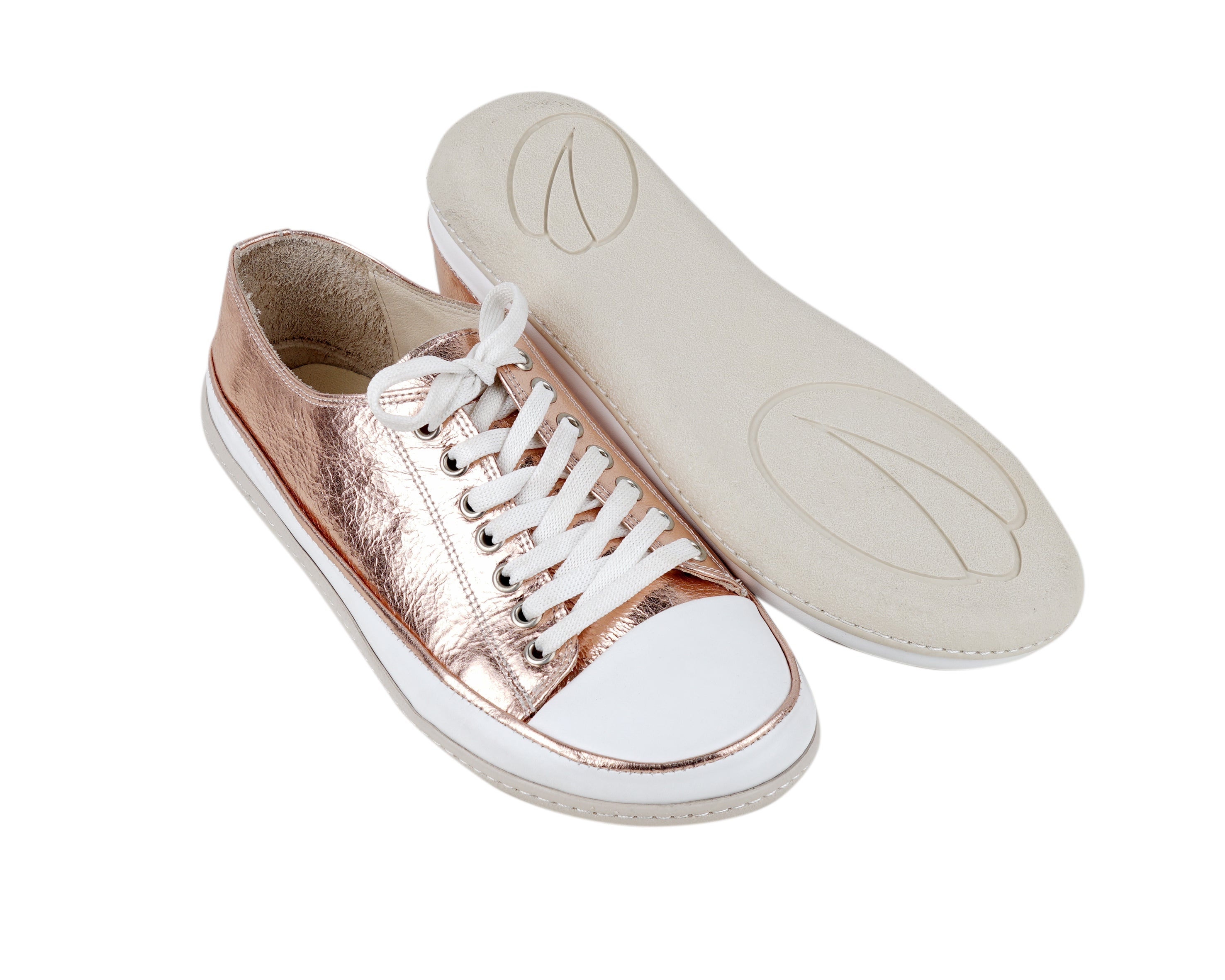Rose Converse Style Wide Barefoot Shoes Smooth Leather Handmade Rubber Outsole 